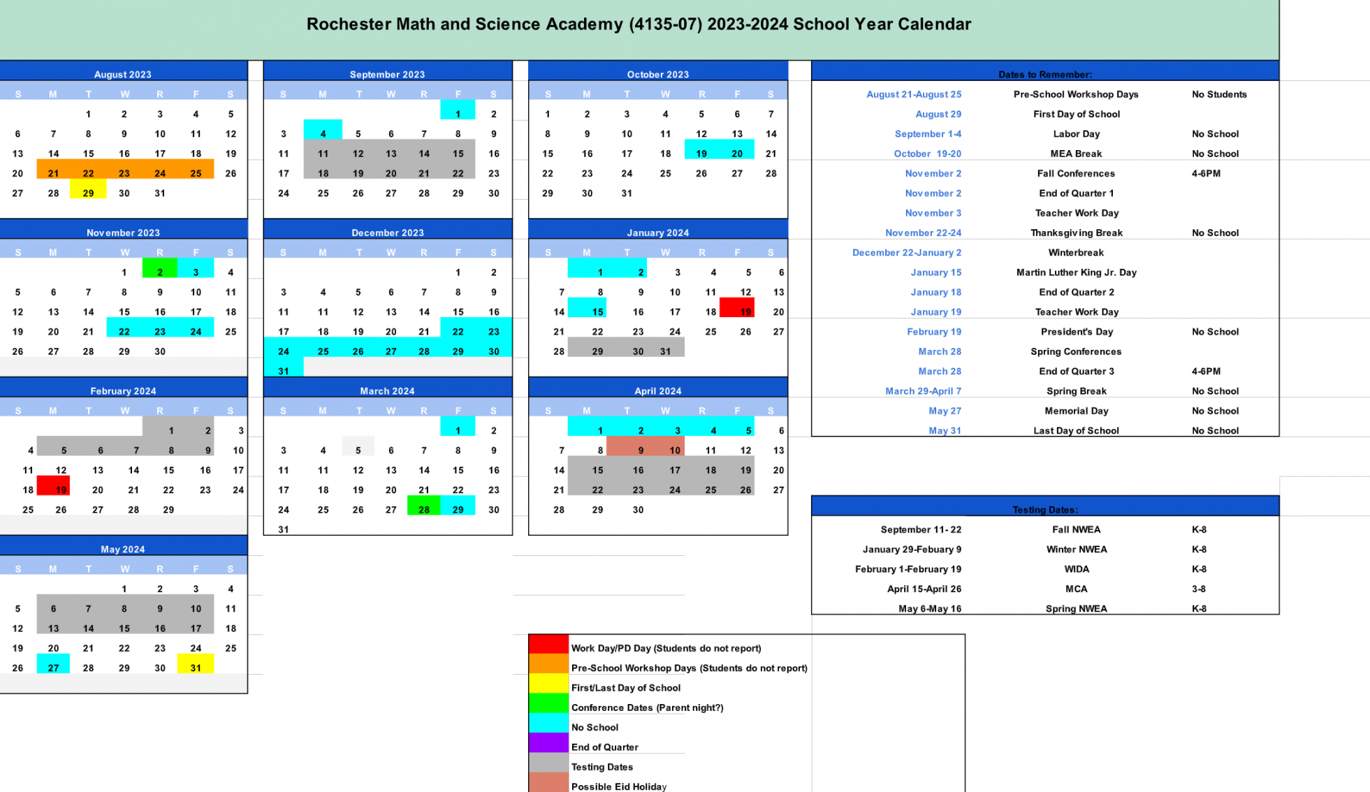 Calendar - Rochester Math and Science Academy