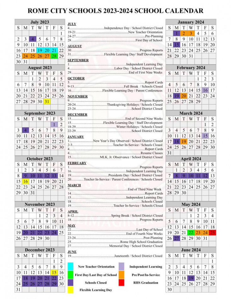 Calendar  Rome City Schools