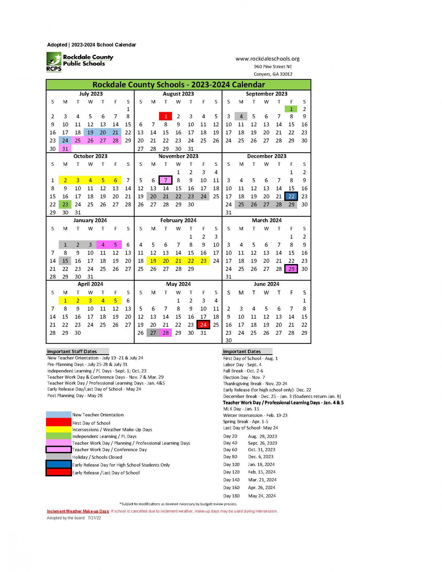 Calendars - Rockdale County Public Schools