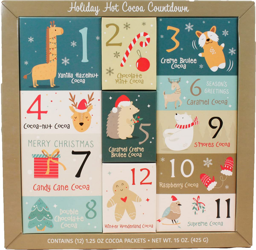 Christmas Sampler Gift Advent Calendar  Days of Coffees, Teas or Cocoas  (Hot Chocolate) for Christmas Gourmet Gift Box Set - Best Xmas Present For