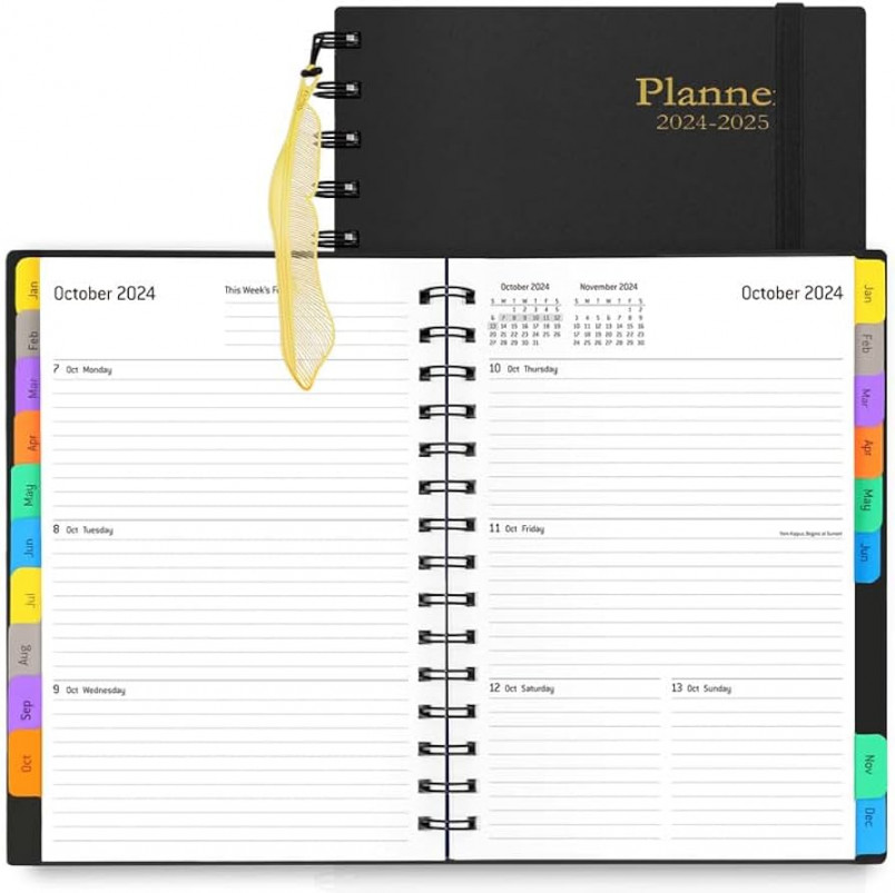 Daily Planner - -  Month Planner with Tabs, Calendar Yearly  Monthly Weekly Spiral Time Management Planner, May  - October ,  Flexible