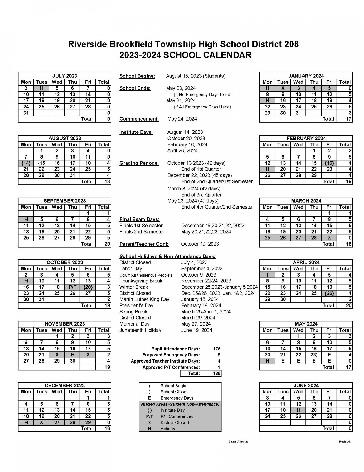 District Calendar – District – Riverside Brookfield High School