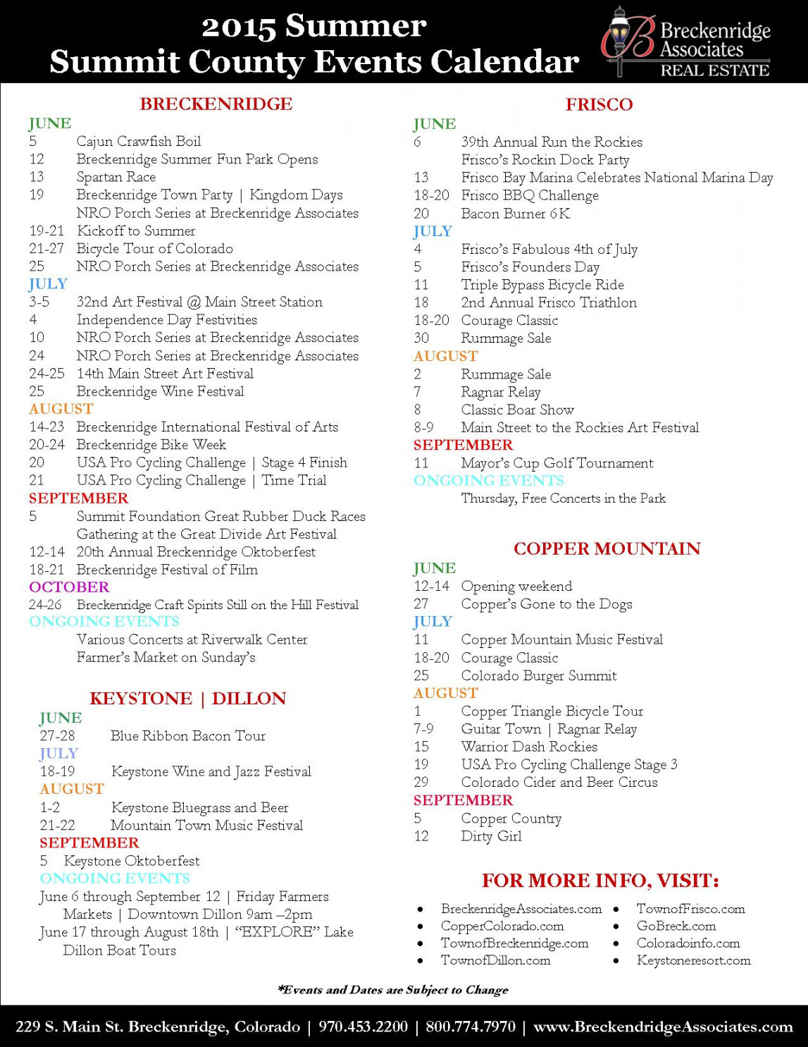 Events  Summer Calendar for Summit County