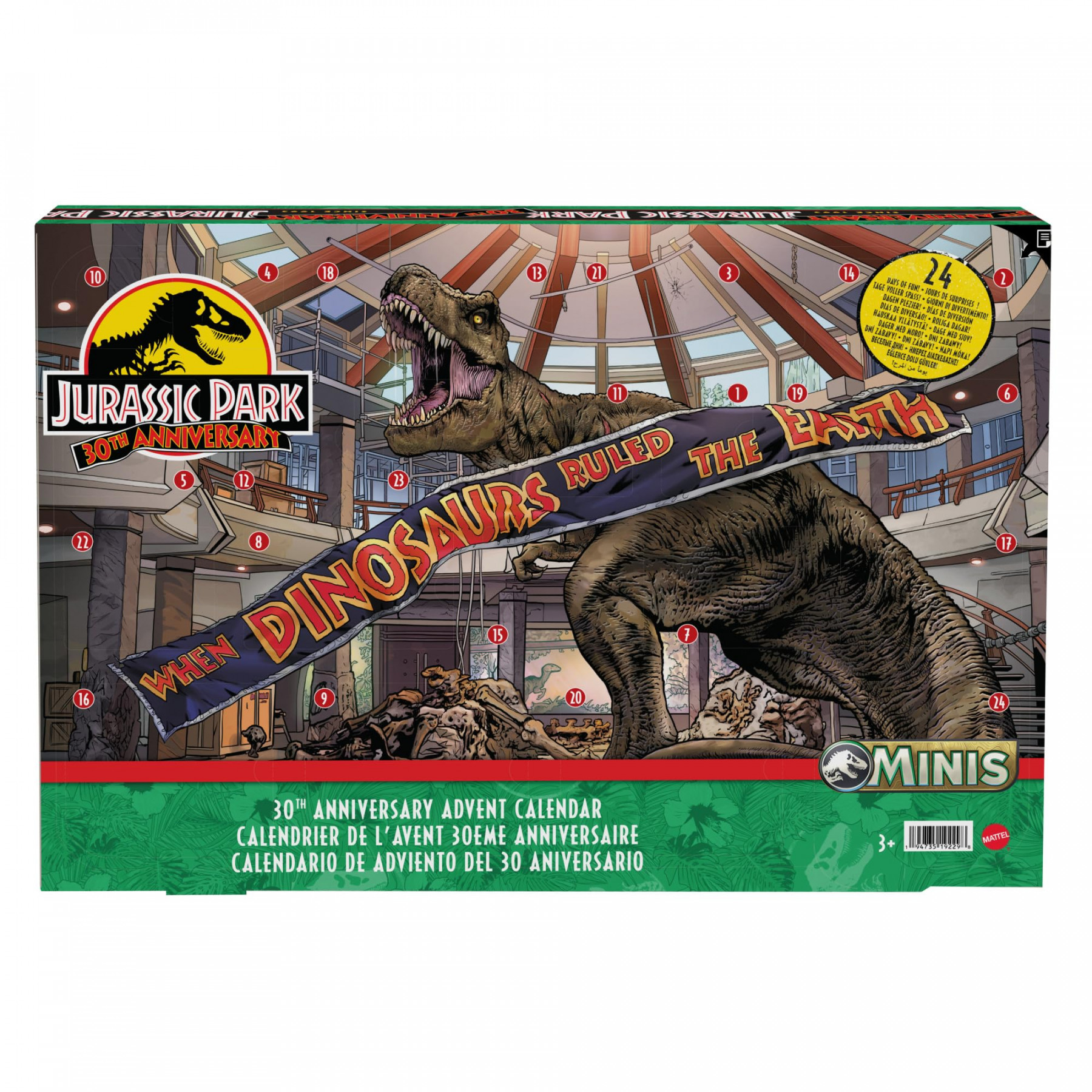 Mattel Jurassic World Holiday Advent Calendar with  Day Countdown, Daily  Surprise, Mini Toy Dinosaurs, Human Figures and Gates