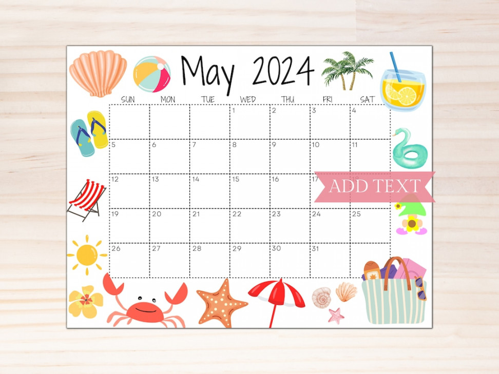 Printable May  Calendar, Editable Calendar  for Summer Days,  Monthly Calendar, Family Calendar, Fillable Calendar, Summer Planner - Etsy