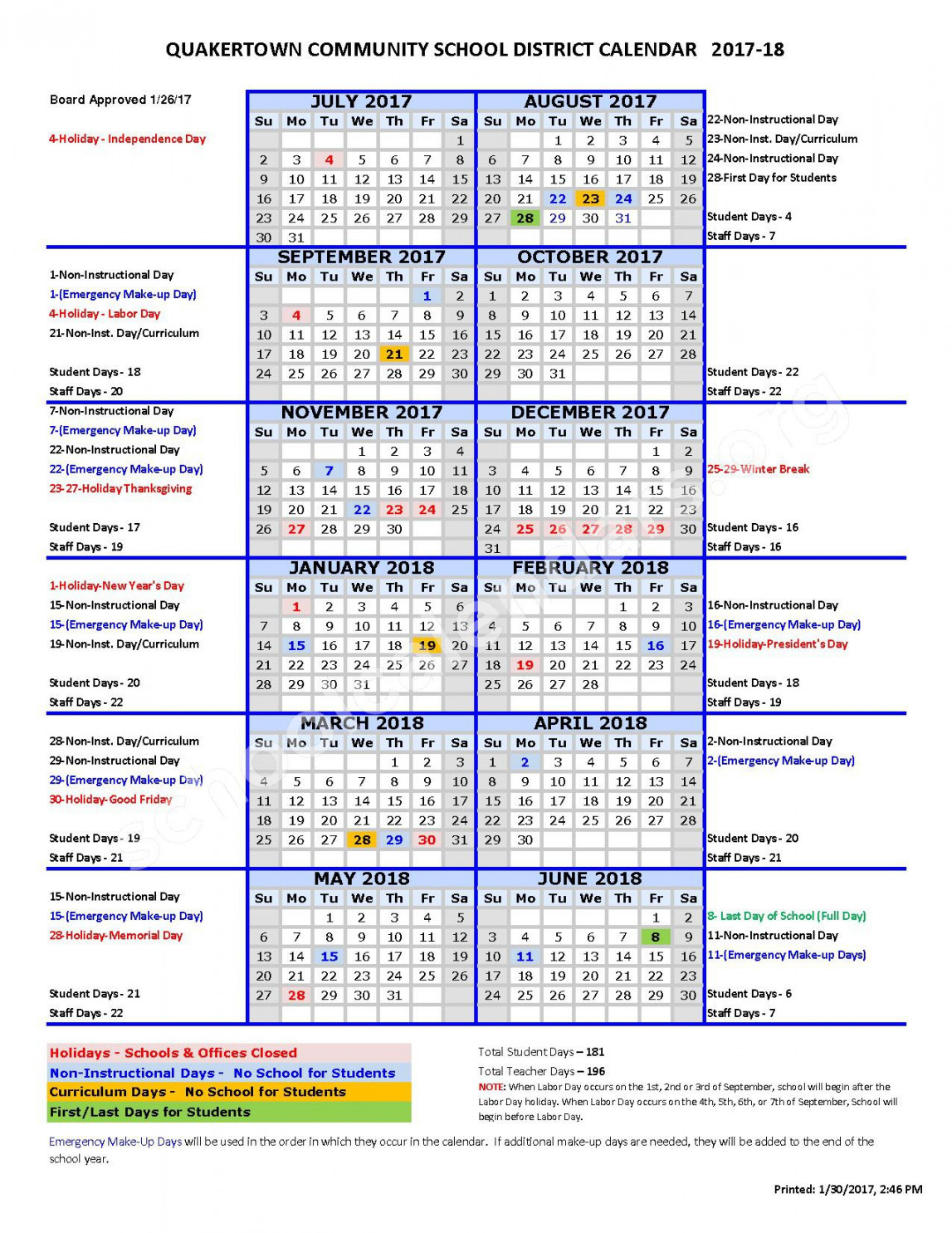 Quakertown Community School District Calendars – Quakertown, PA