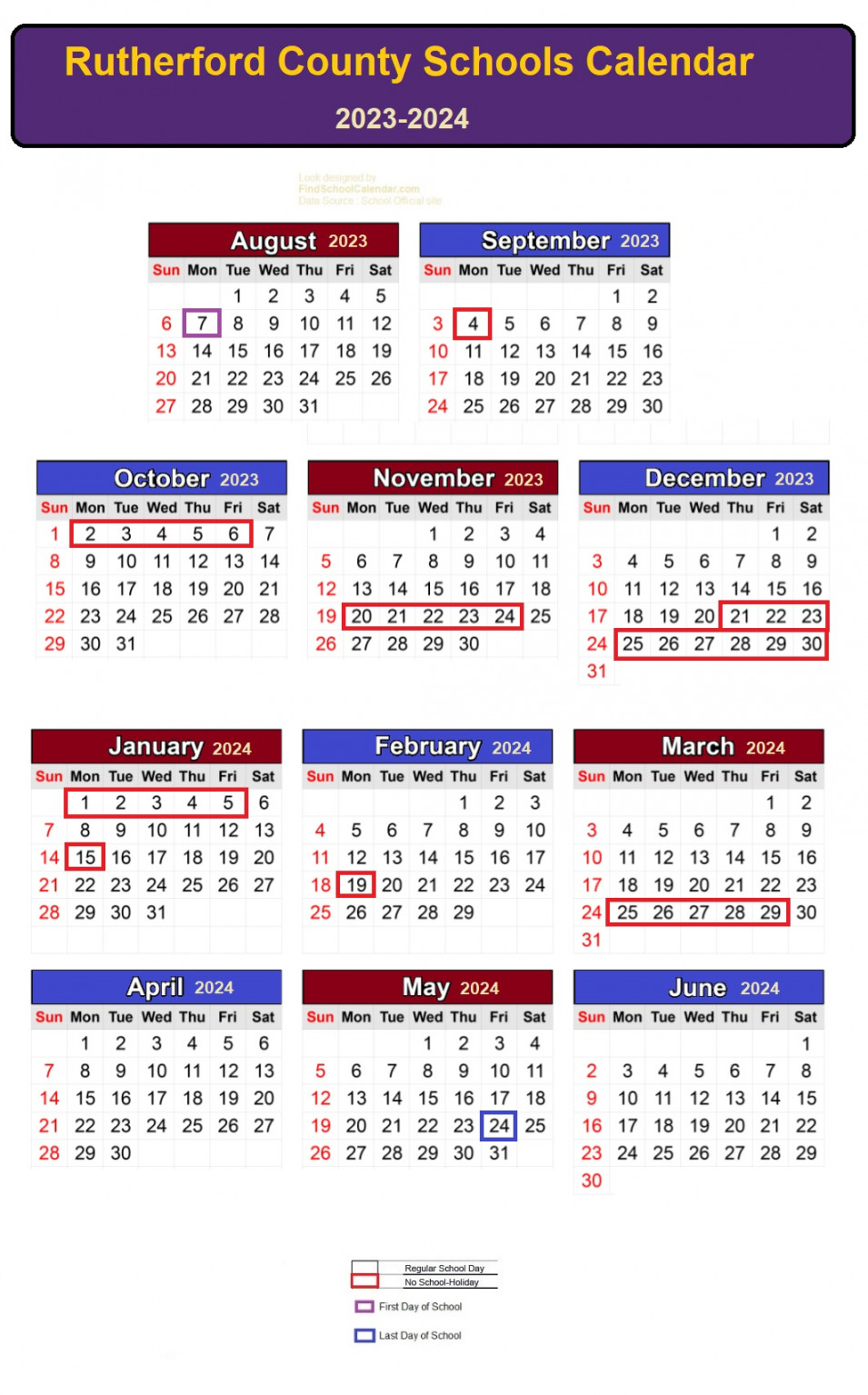 Rutherford County Schools Calendar -  List of Holidays