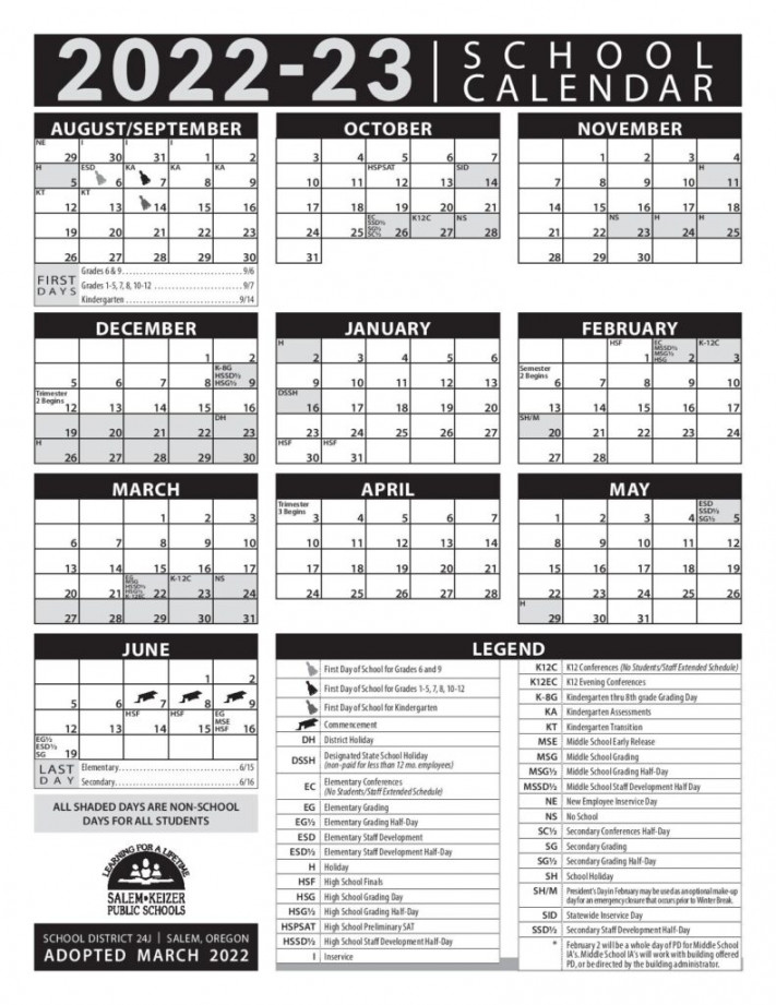 Salem Keizer District Calendar