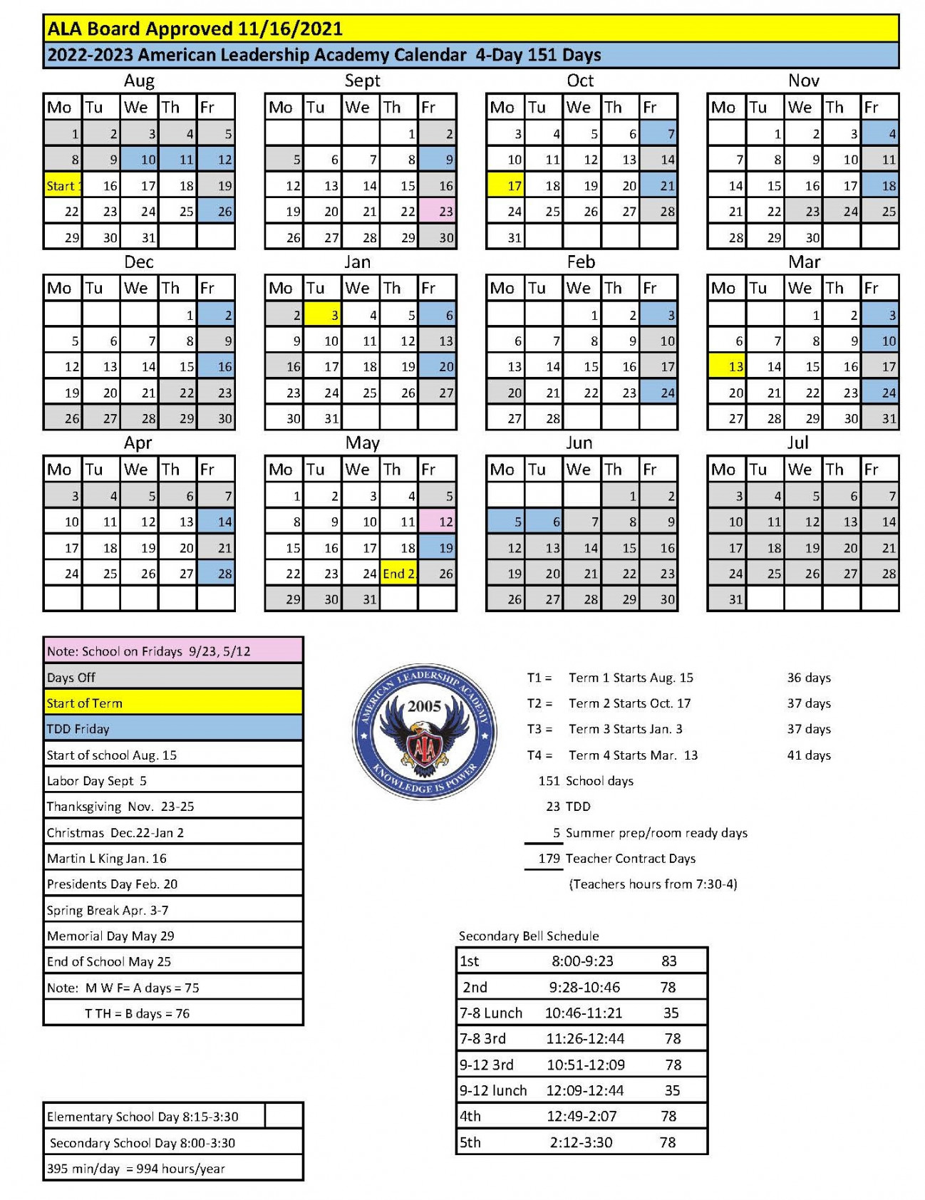 - School Calendar - American Leadership Academy