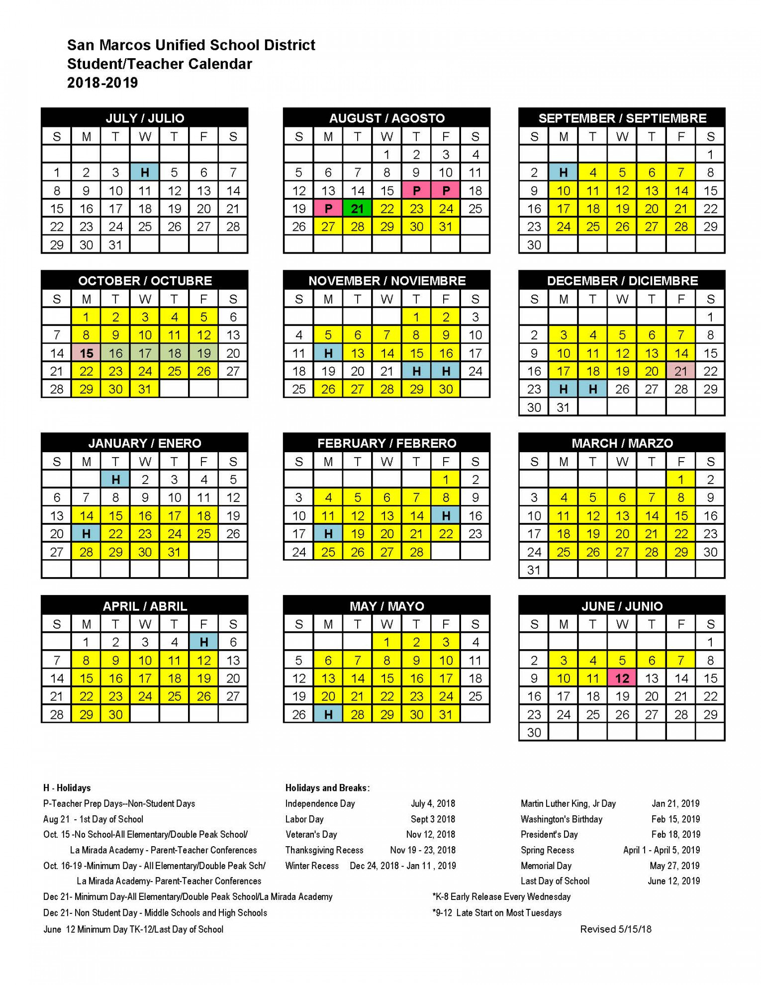 School Calendar - San Marcos High School
