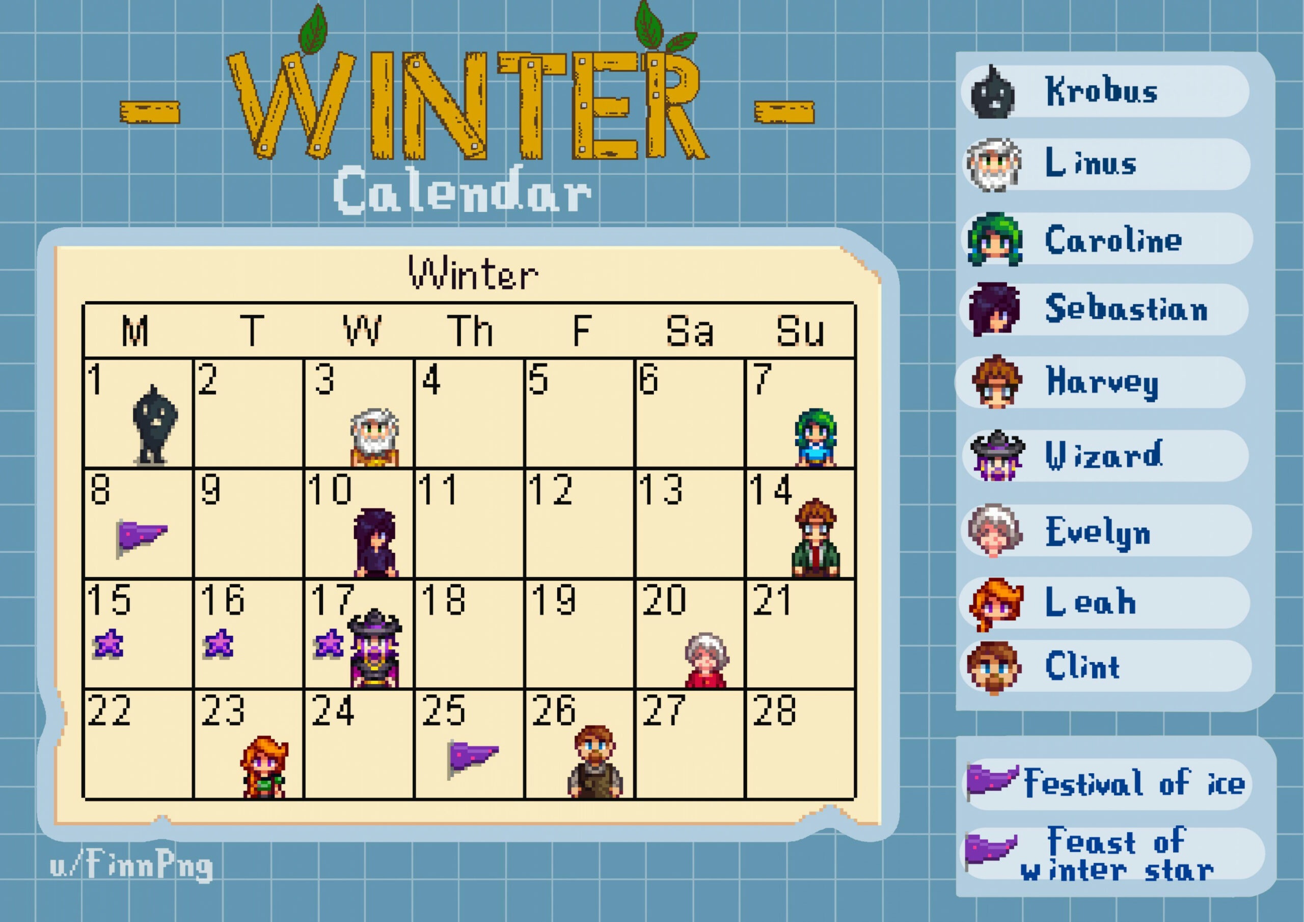 Seasonal calendars! Birthdays and events