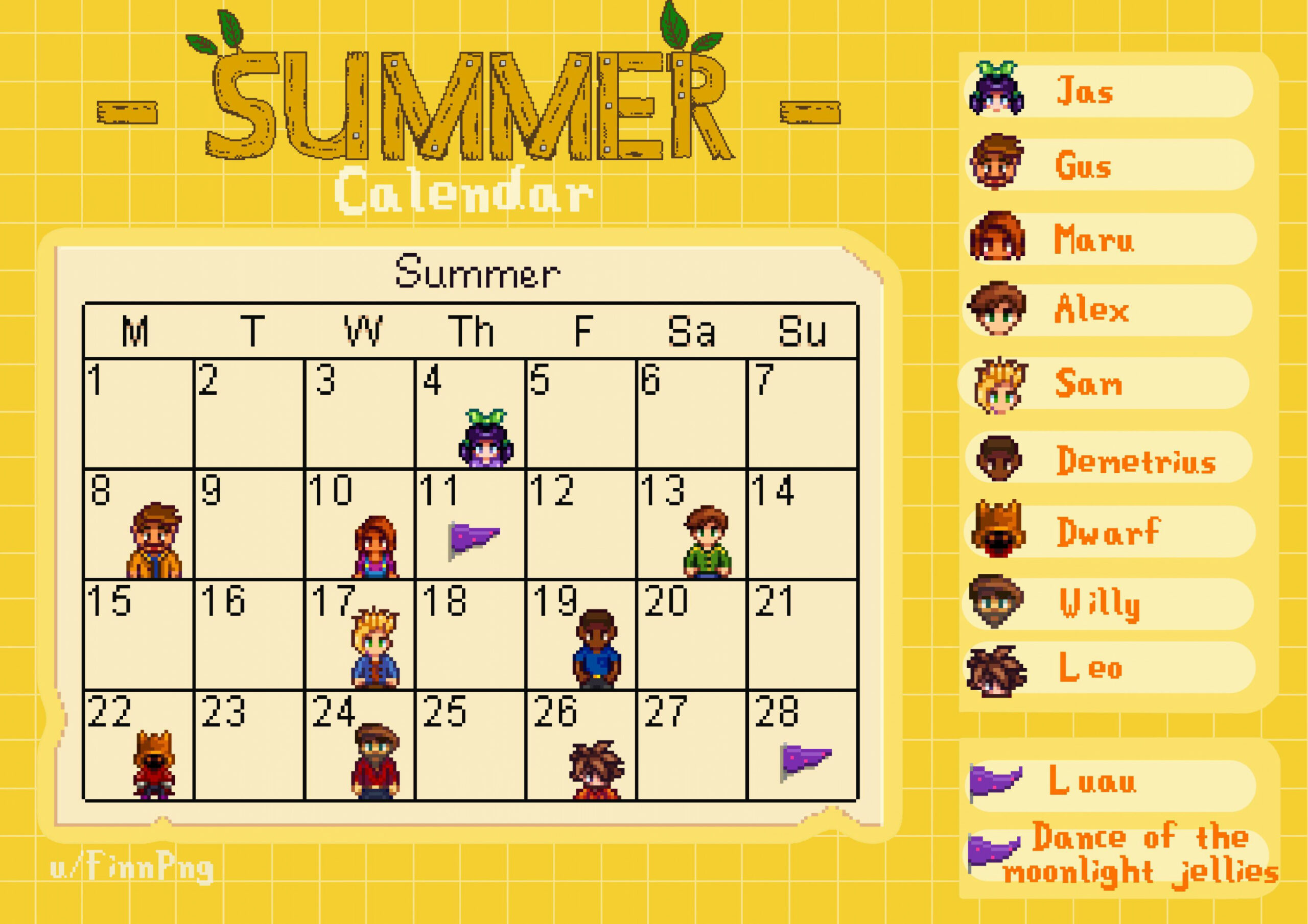 Seasonal calendars! Birthdays and events