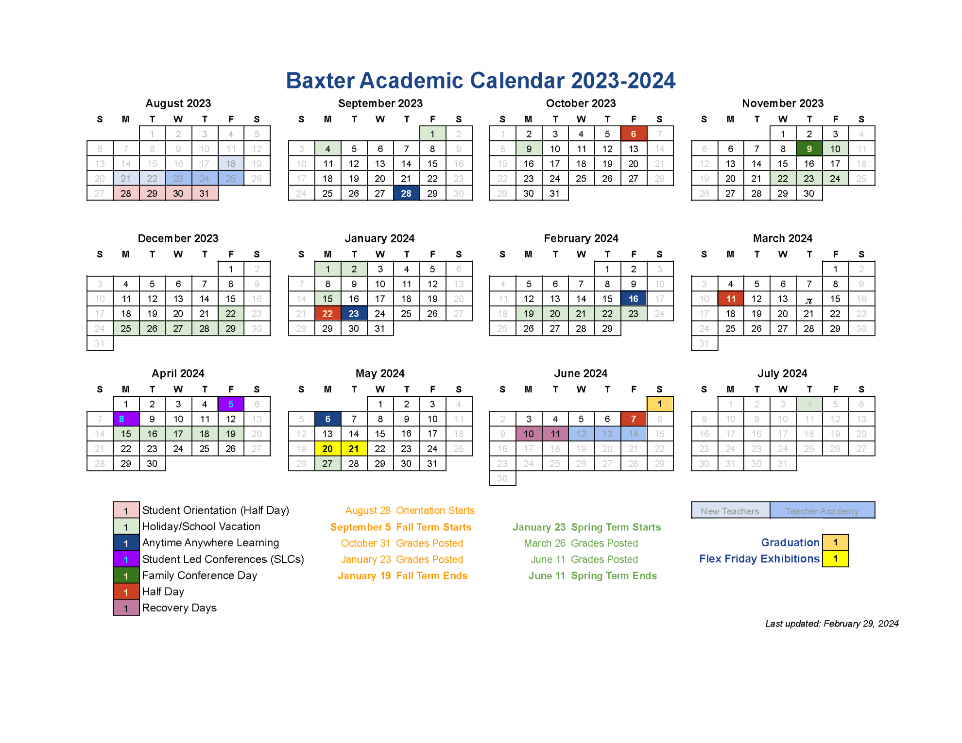 Academic Calendar — Baxter Academy for Technology and Science