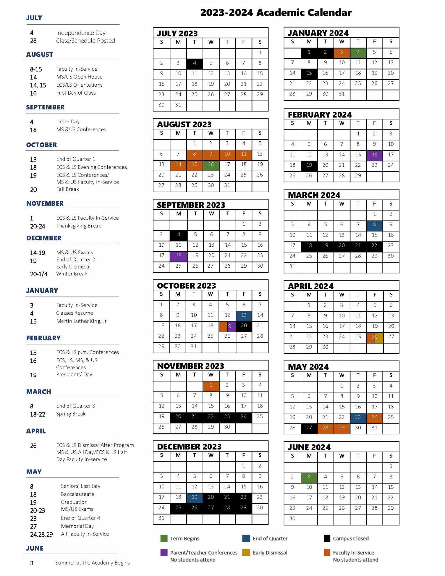 Academic Calendar  Pulaski Academy