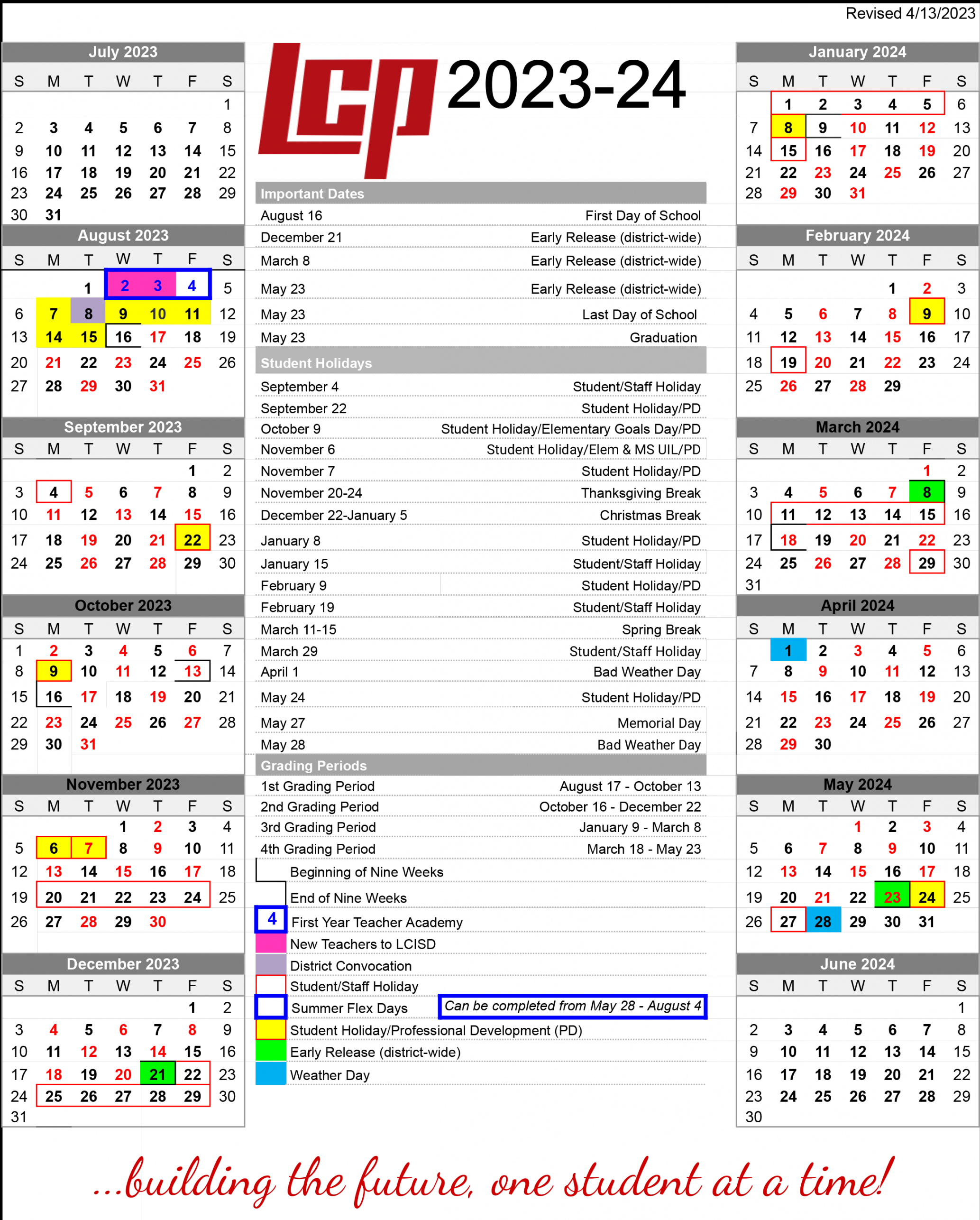 Annual School Calendars  Lubbock-Cooper ISD