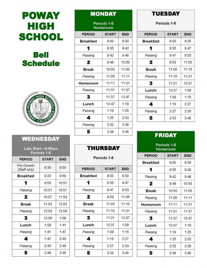 Bell Schedule - Bell Schedule - POWAY HIGH SCHOOL