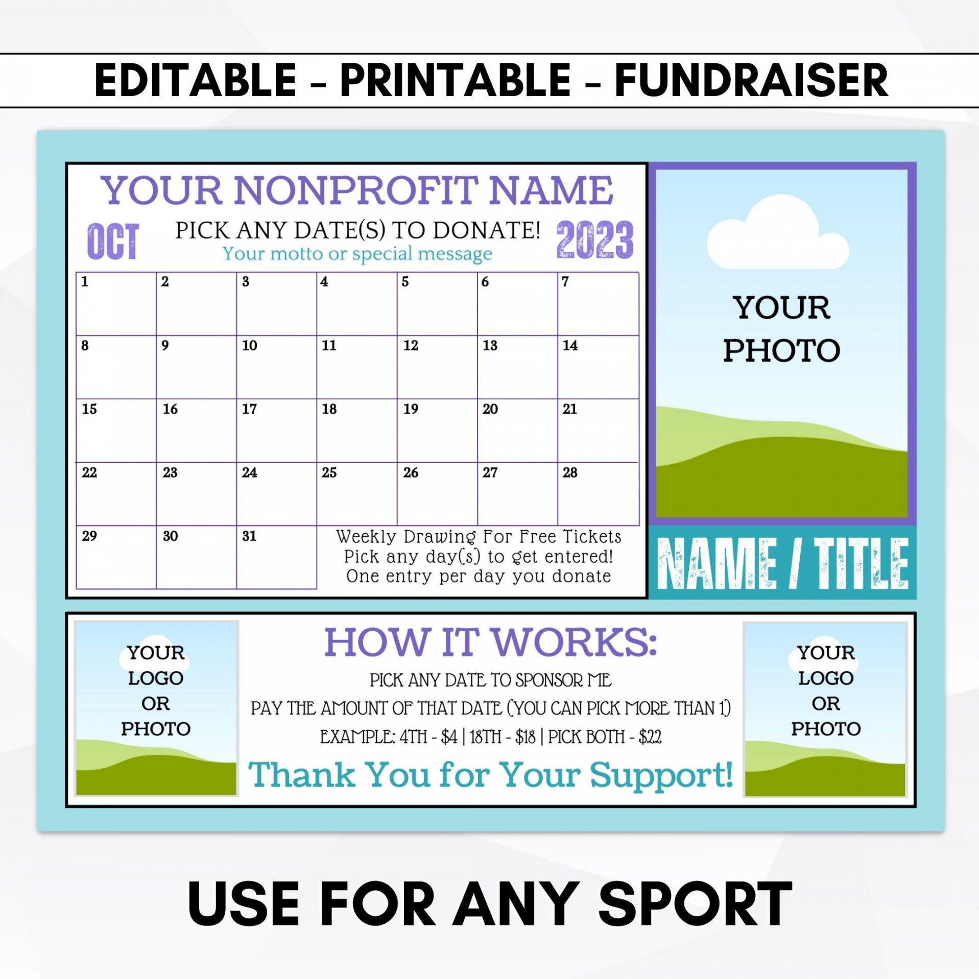 Calendar Fundraiser Templates Any Sport