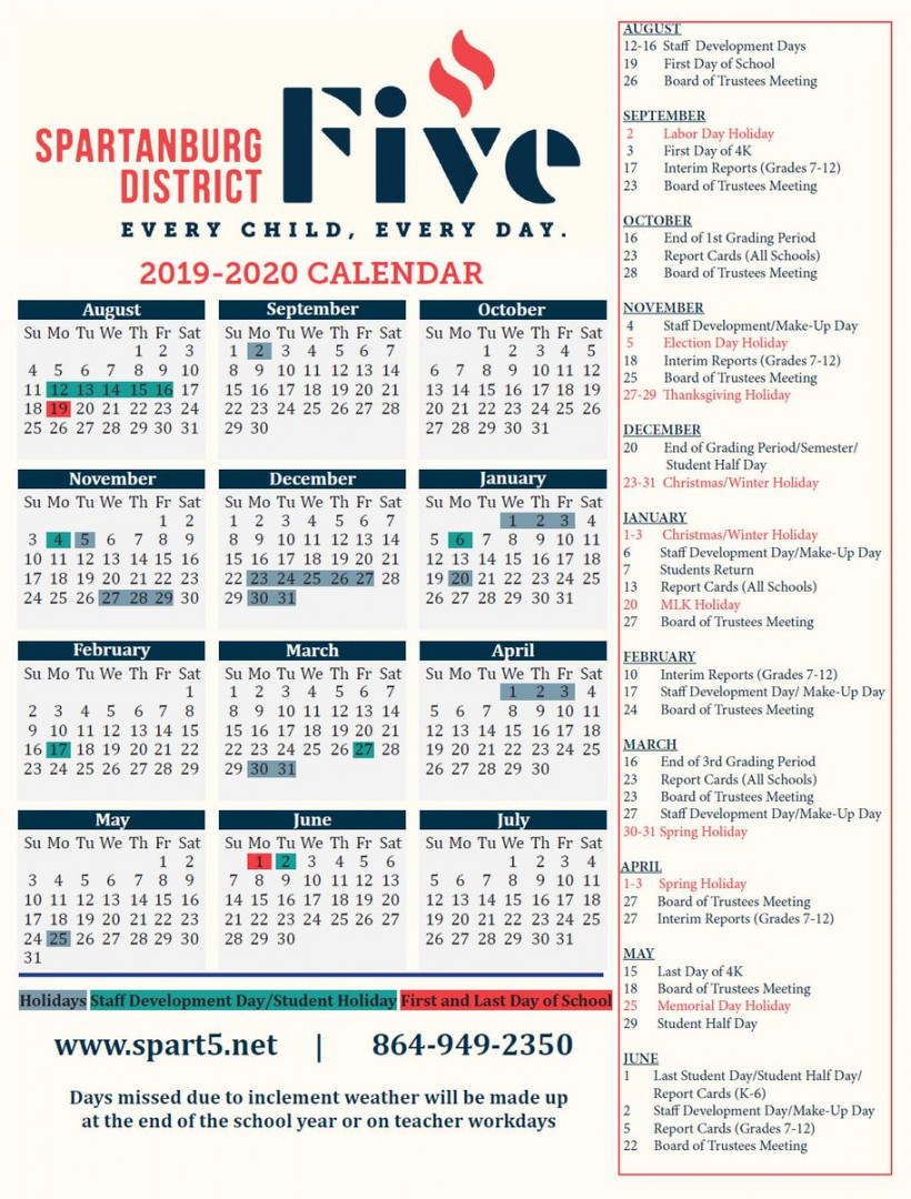 District  Spartanburg Calendar