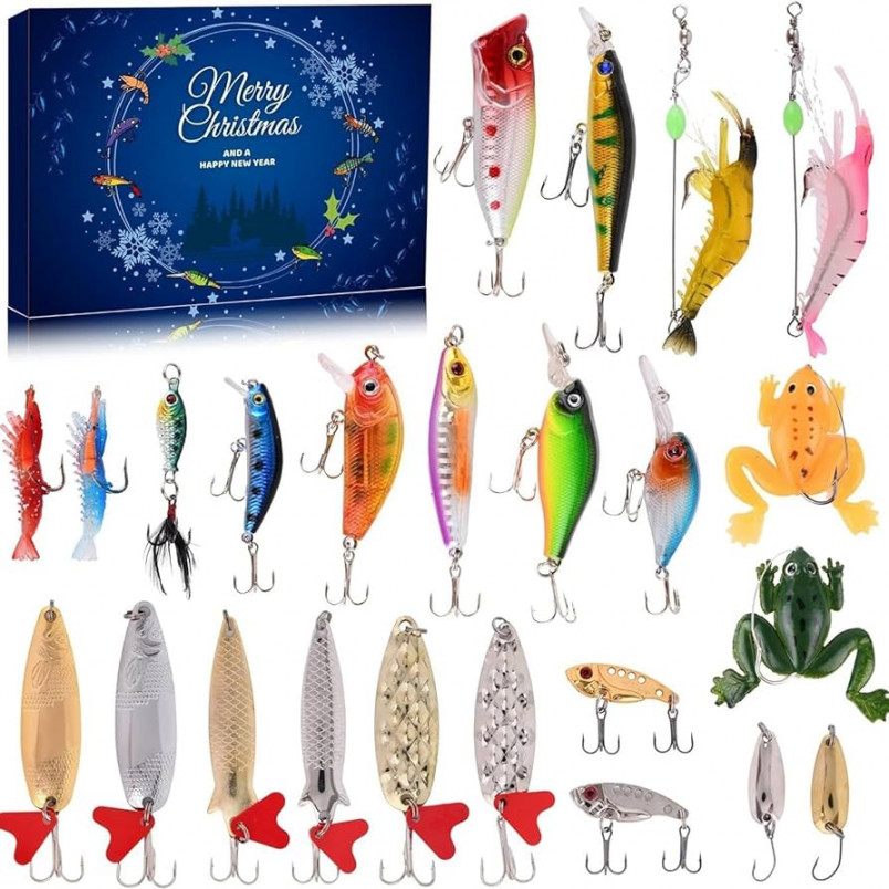 Fishing Advent Calendar , Men Teen Boys Advent Calendar  Fishing  Christmas Countdown  Days Fishing Lures Set for Adult Father Boyfriend