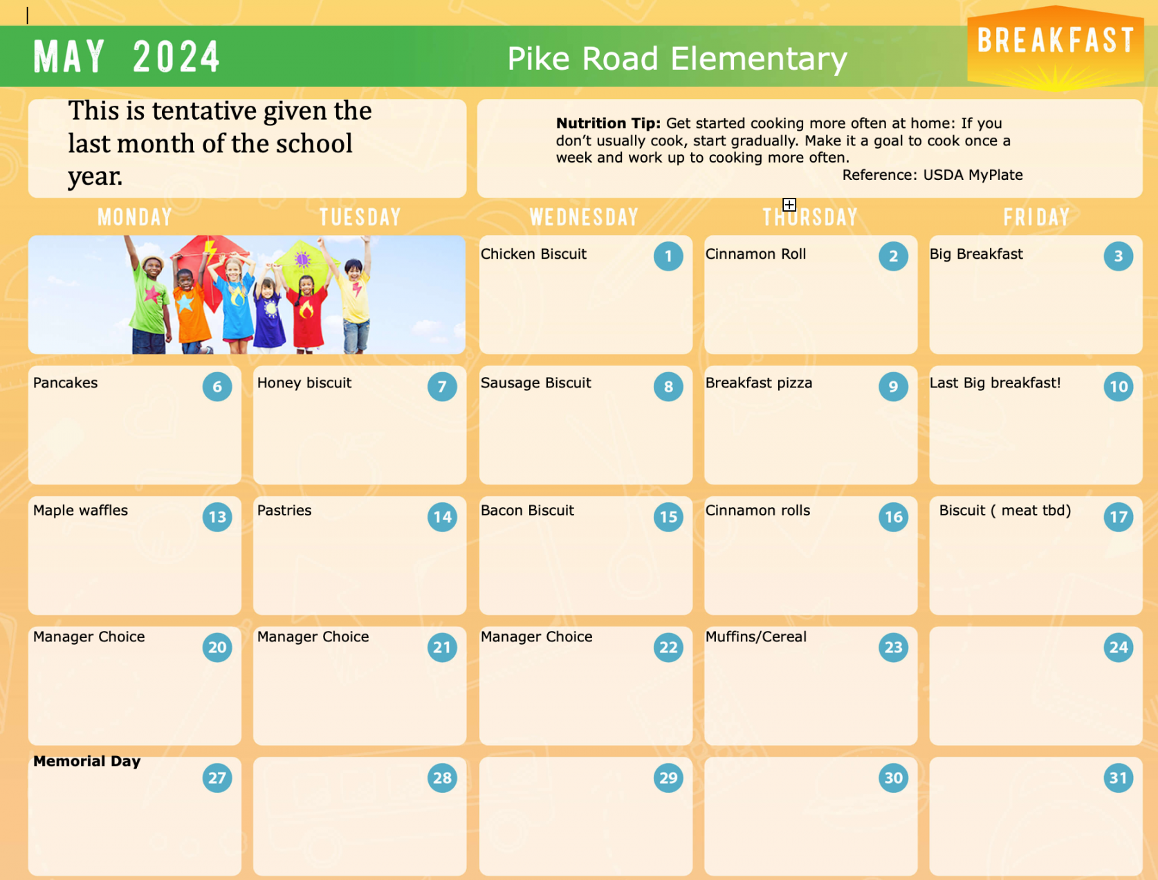 Menus  Pike Road Elementary