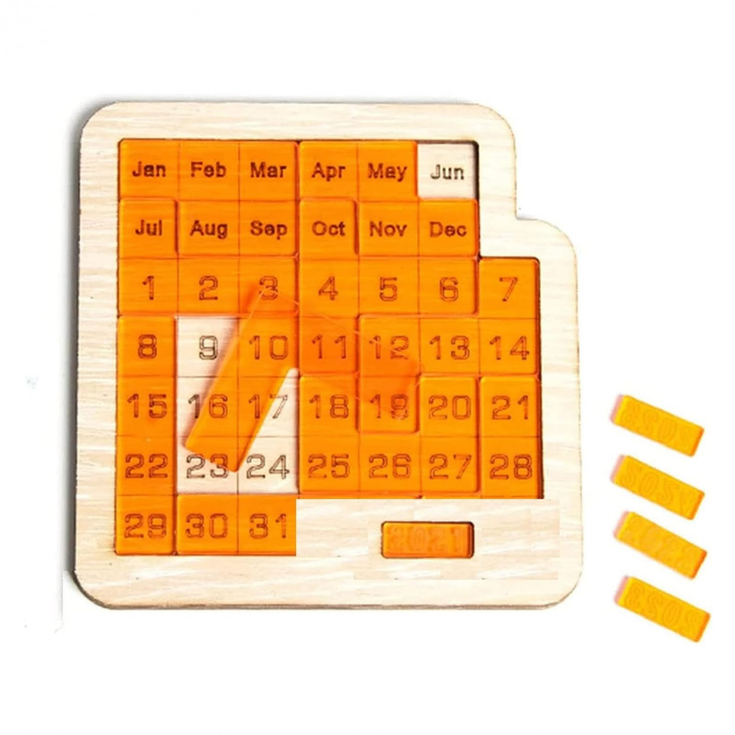 New Daily Calendar Puzzle, Puzzle Wooden Calendar Play, Daily  Crossword Puzzle Calendar, Wooden Calendar Puzzle, Suitable for Family  (Orange)