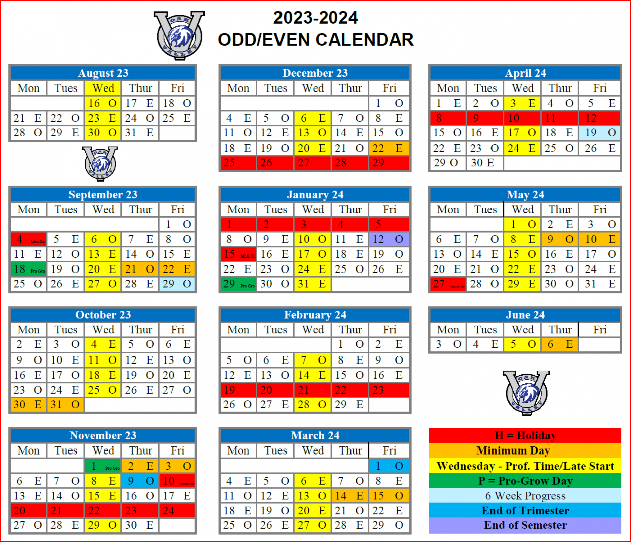 Odd/Even Calendar - Calendar - OAK VALLEY MIDDLE SCHOOL