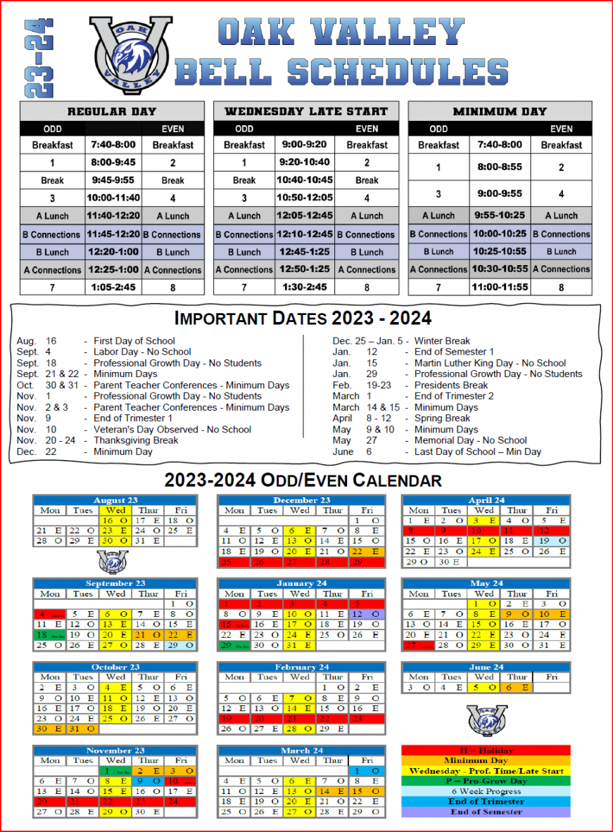 Odd/Even Calendar - Calendar - OAK VALLEY MIDDLE SCHOOL