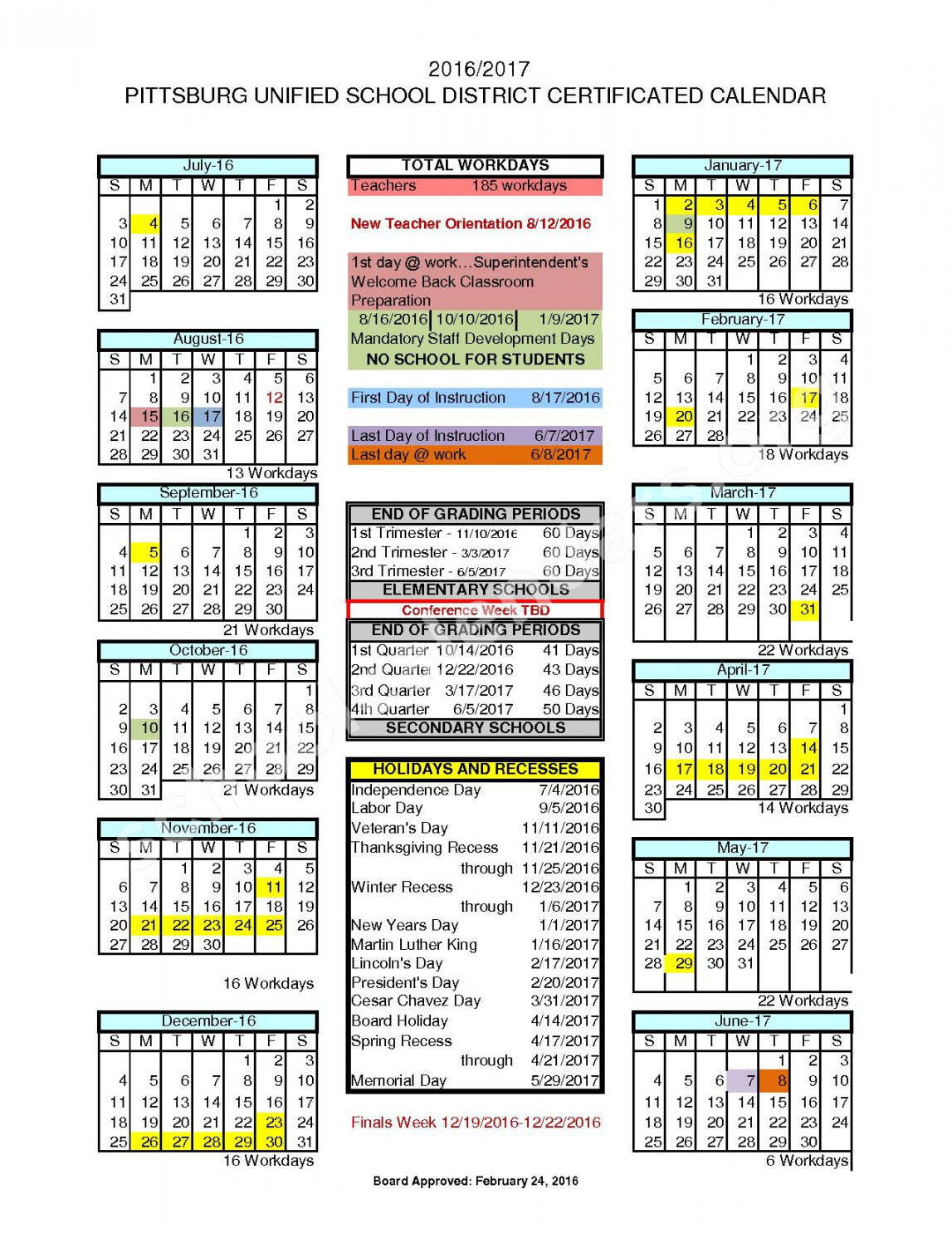 Pittsburg Unified Calendar