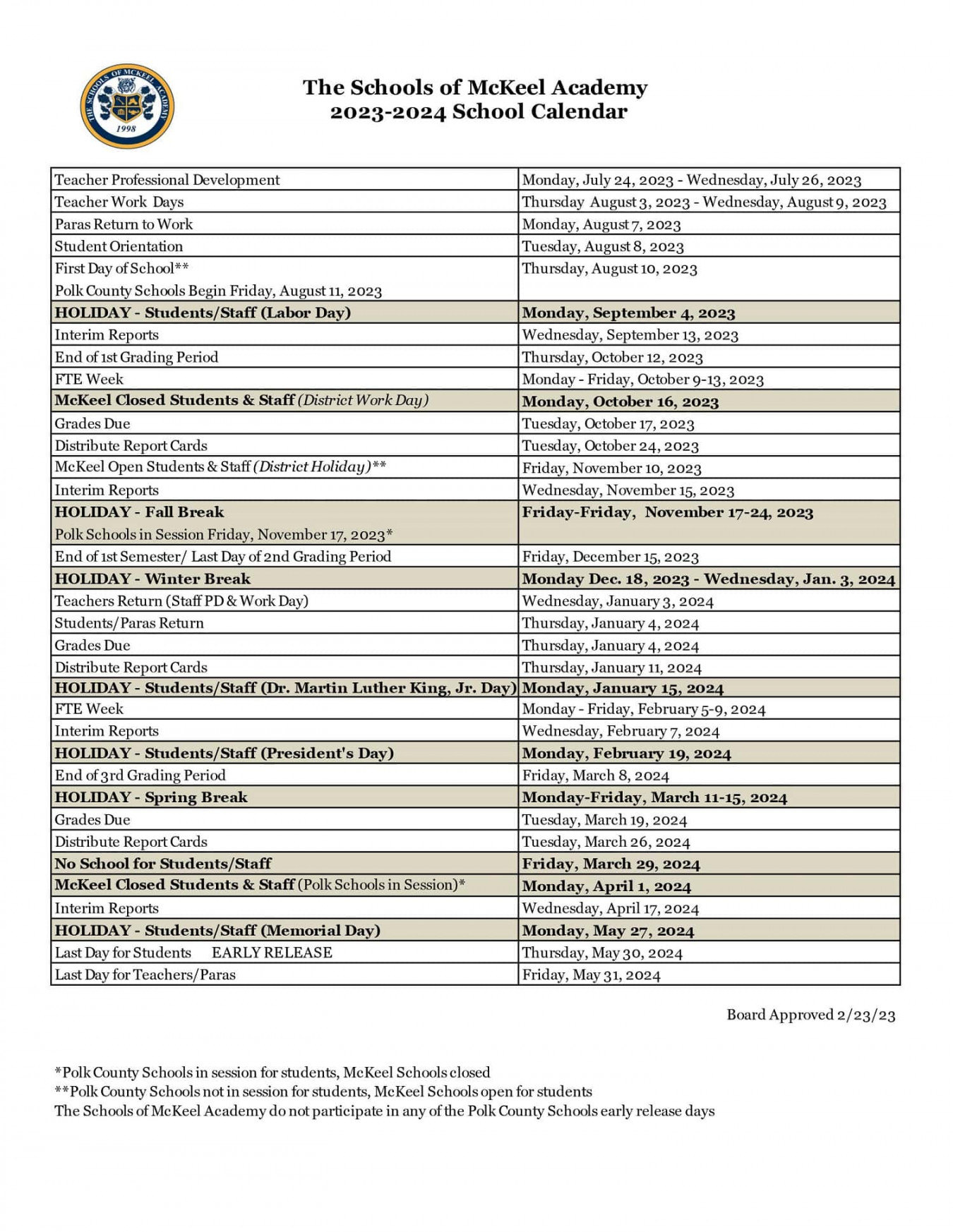 - Polk County Schools Calendar: Public, Charter, Private