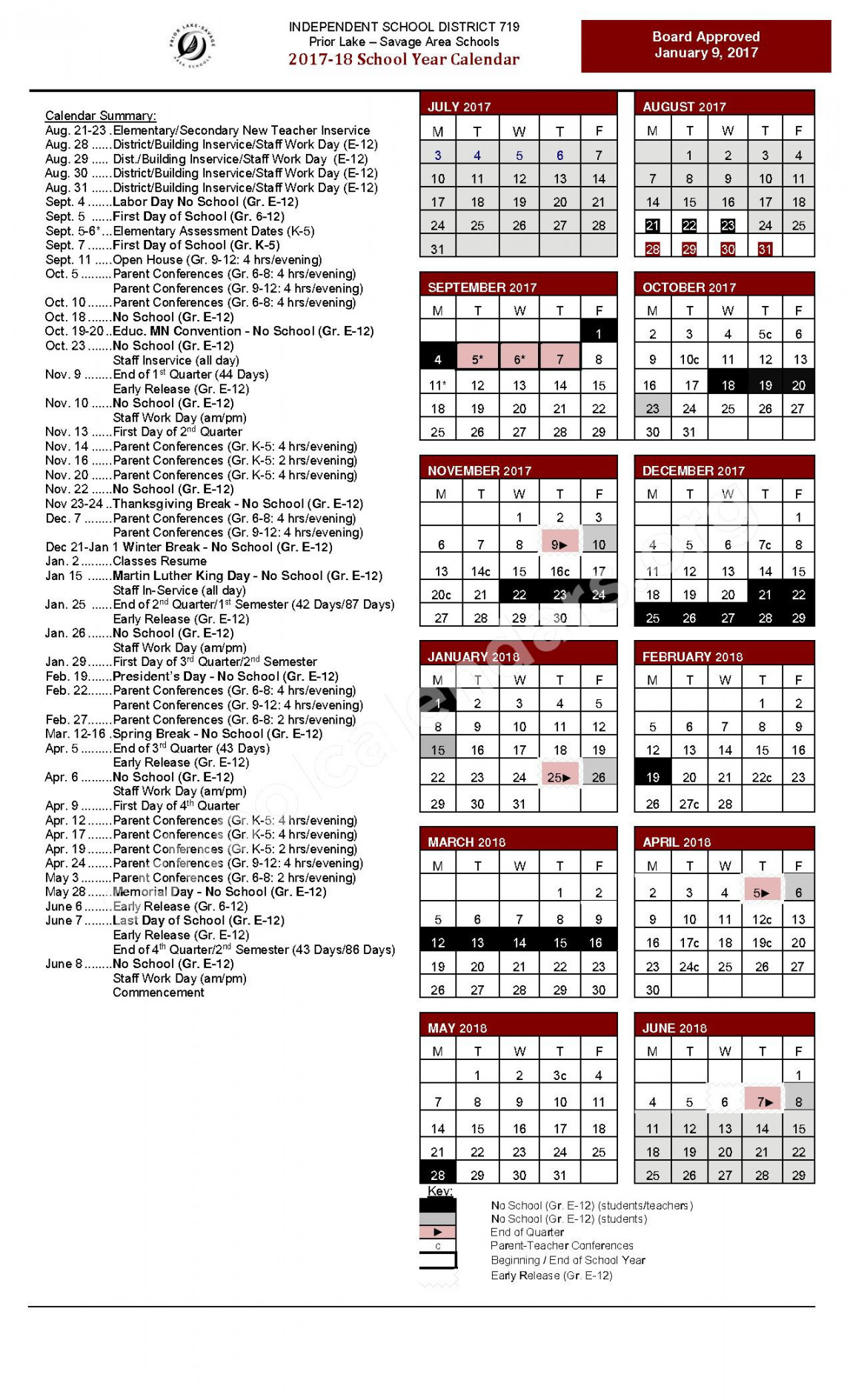 Prior Lake High School Calendars – Savage, MN