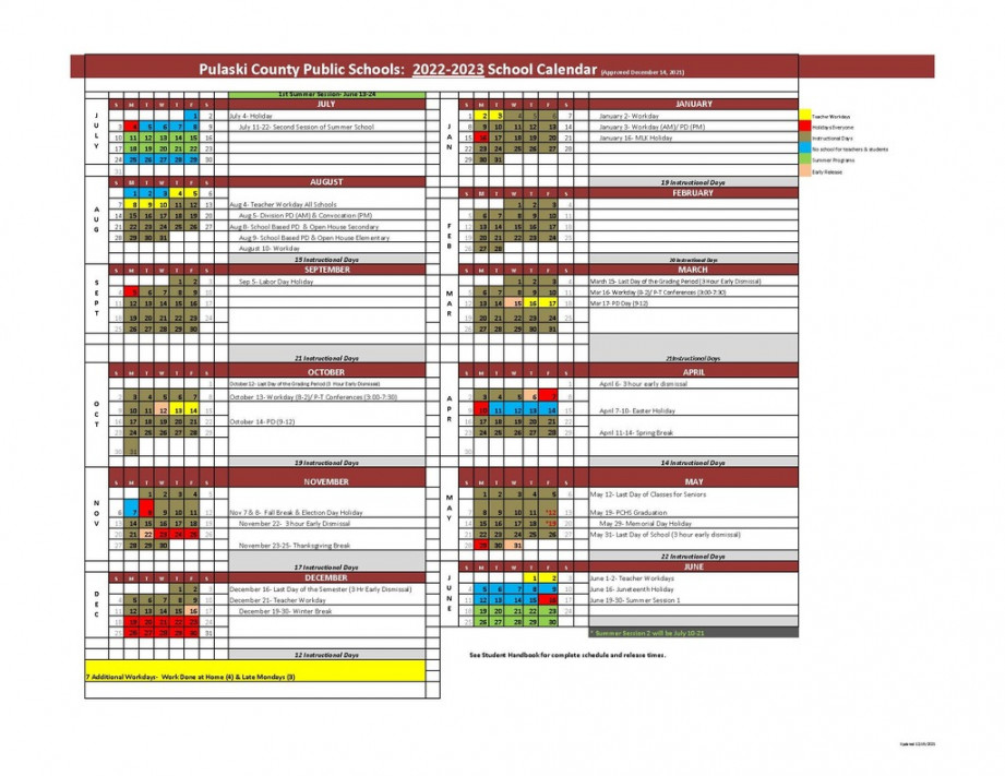 Pulaski County Public Schools approves calendars for next  school
