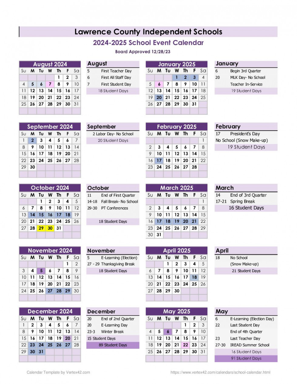 - School Calendar – Lawrence County Independent Schools