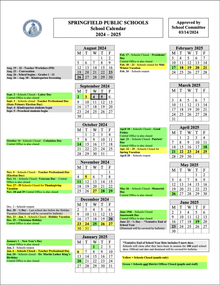 - School Calendar - Springfield Public Schools