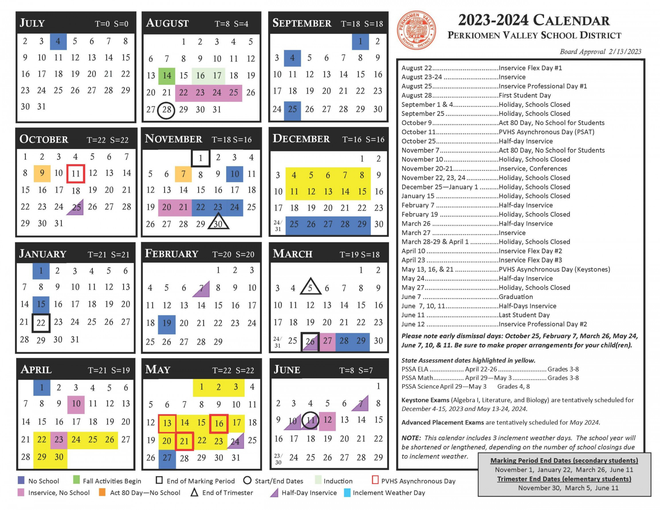 - School Year Calendar Approved - Perkiomen Valley School District