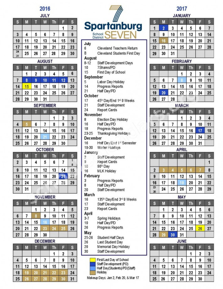 Spartanburg County District  Calendar