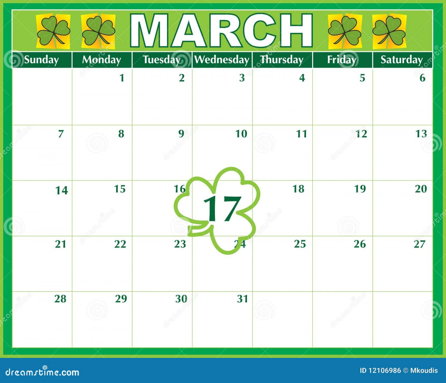 St. Patricks Day Calendar stock vector