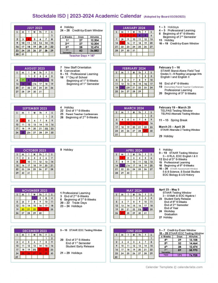 Stockdale ISD - Academic Calendar