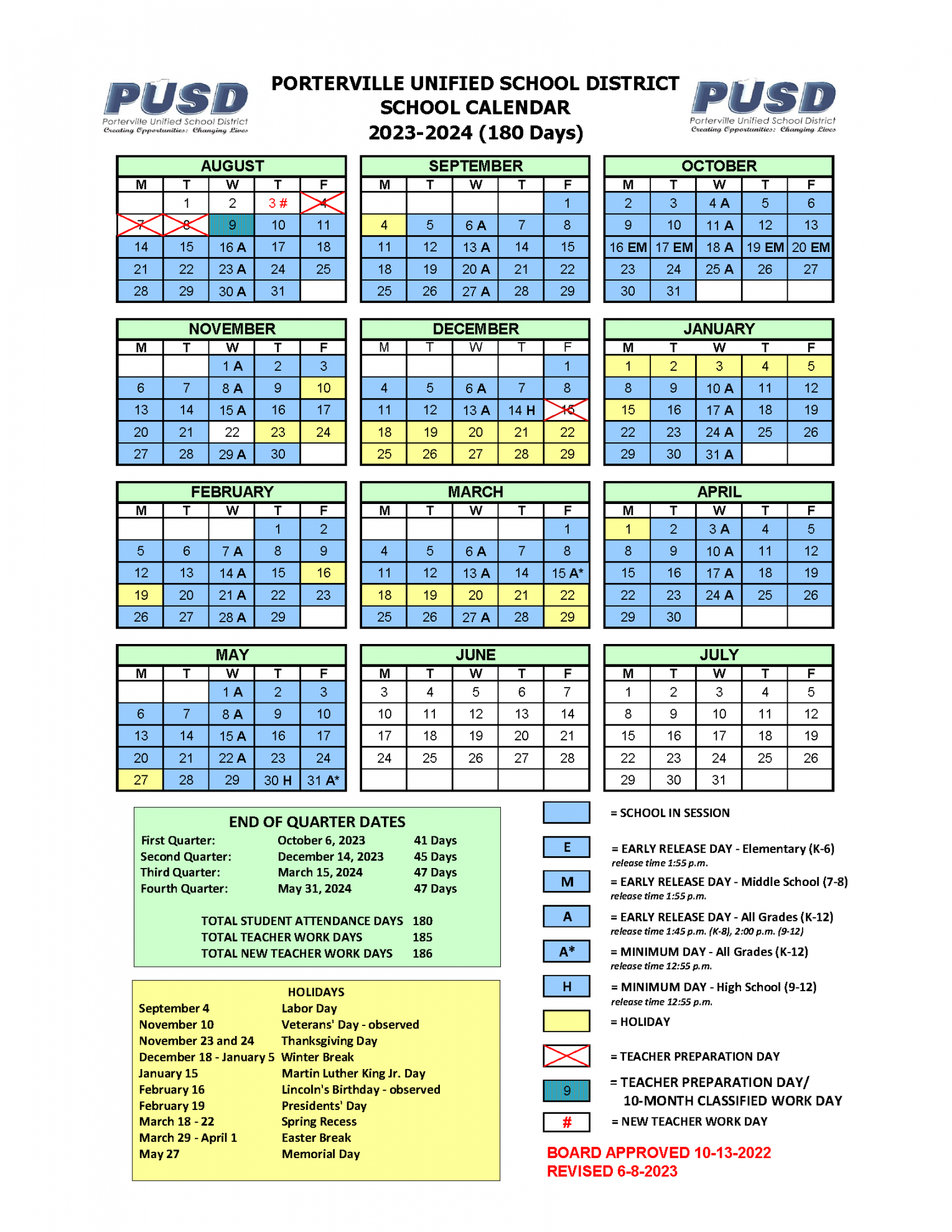 Yearly Calendar - Calendars - Porterville Unified School District