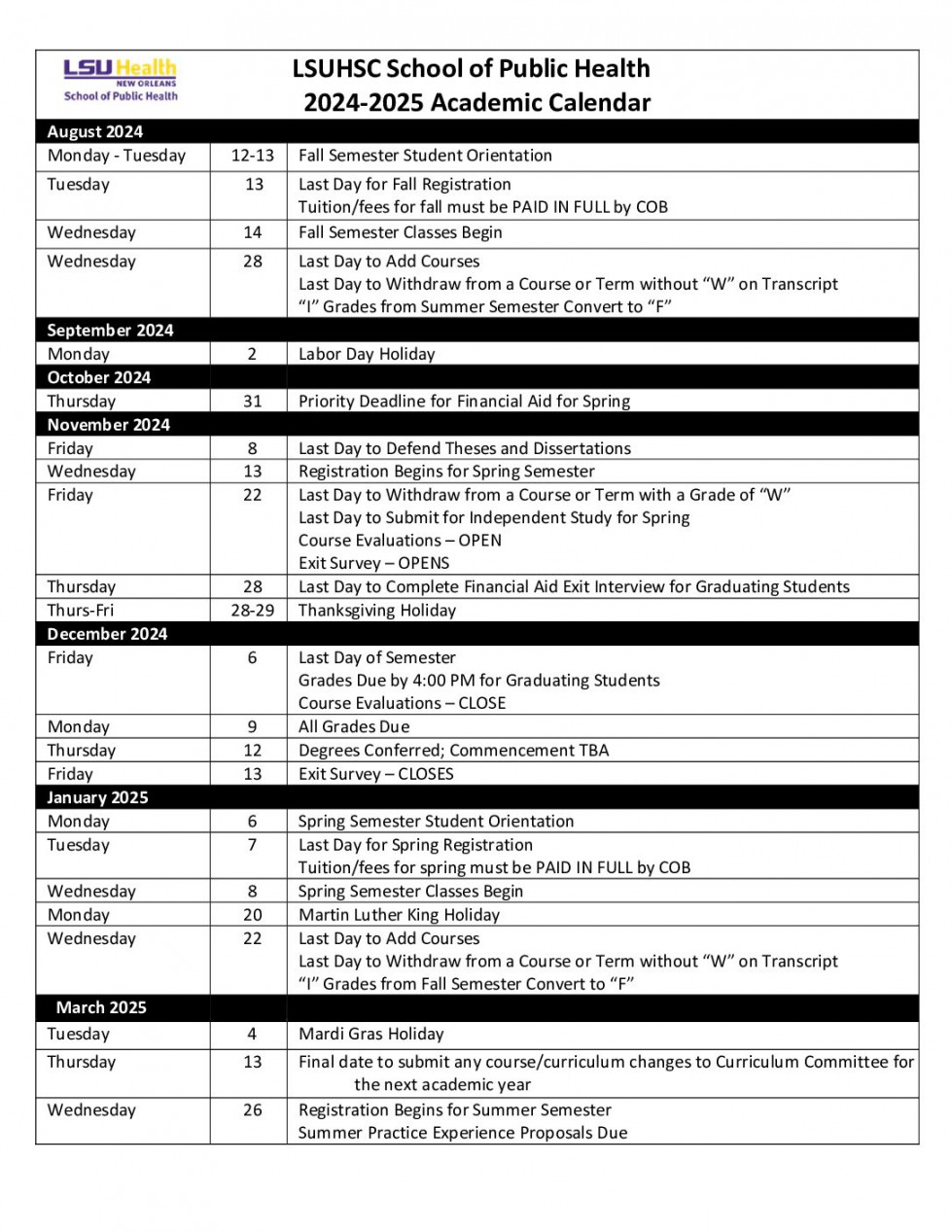 - Academic Calendar 0422 () - Public Health