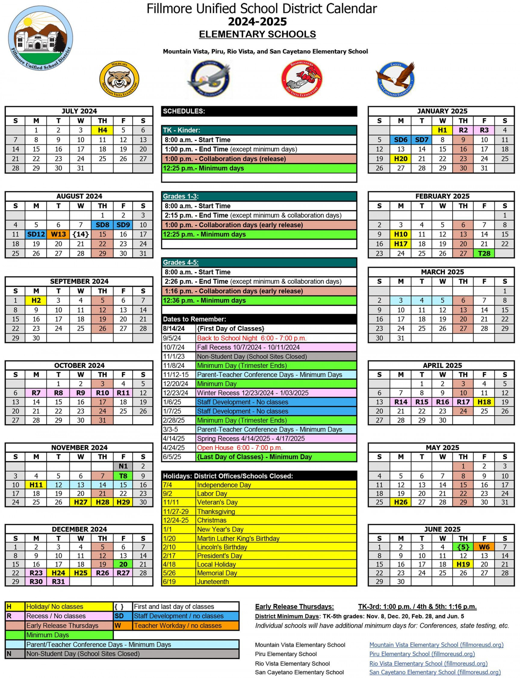 - Annual School Calendars [English/Spanish] – Family