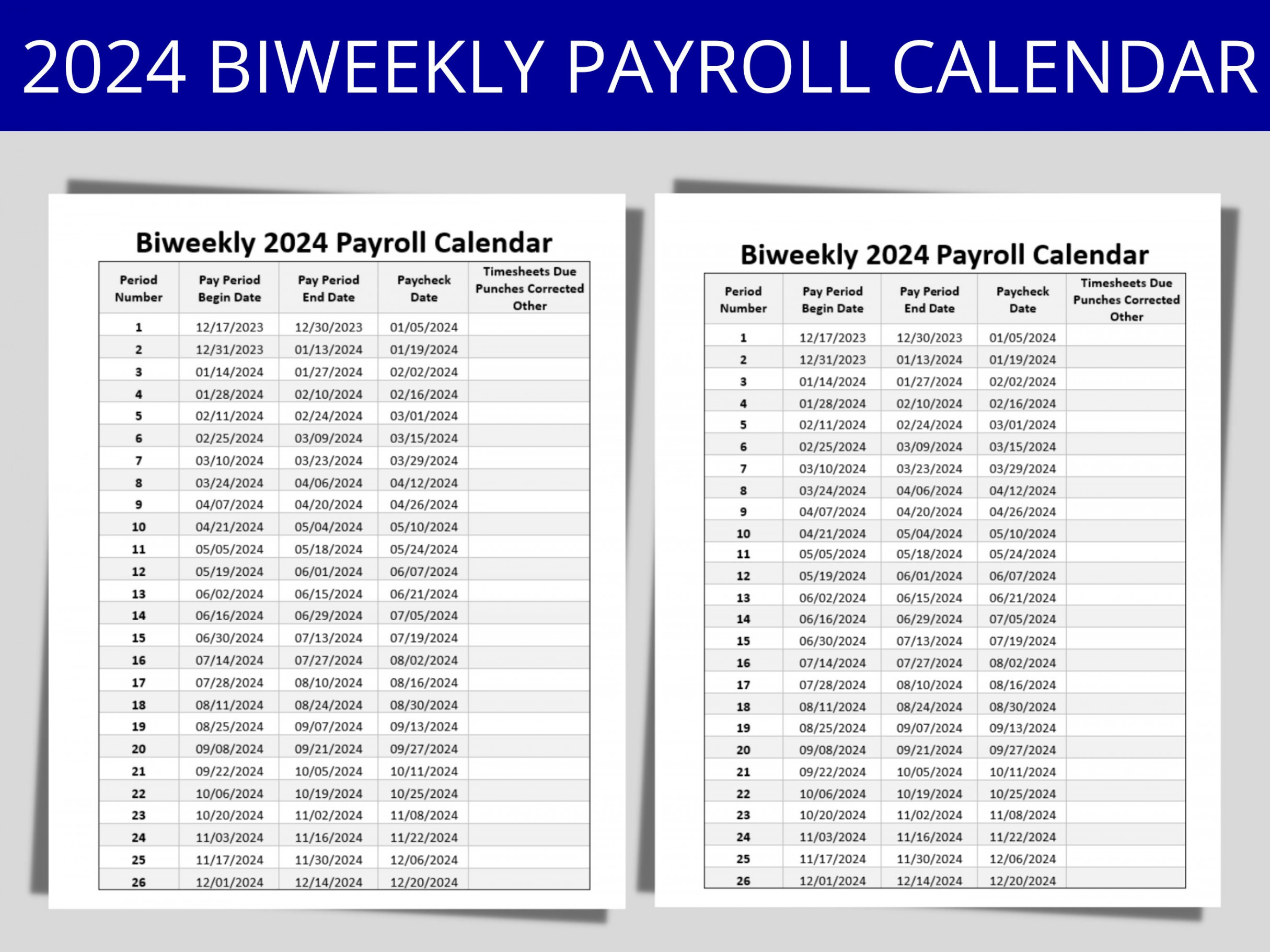 Biweekly Payroll Calendar  MS Editable Word Pay Period Start