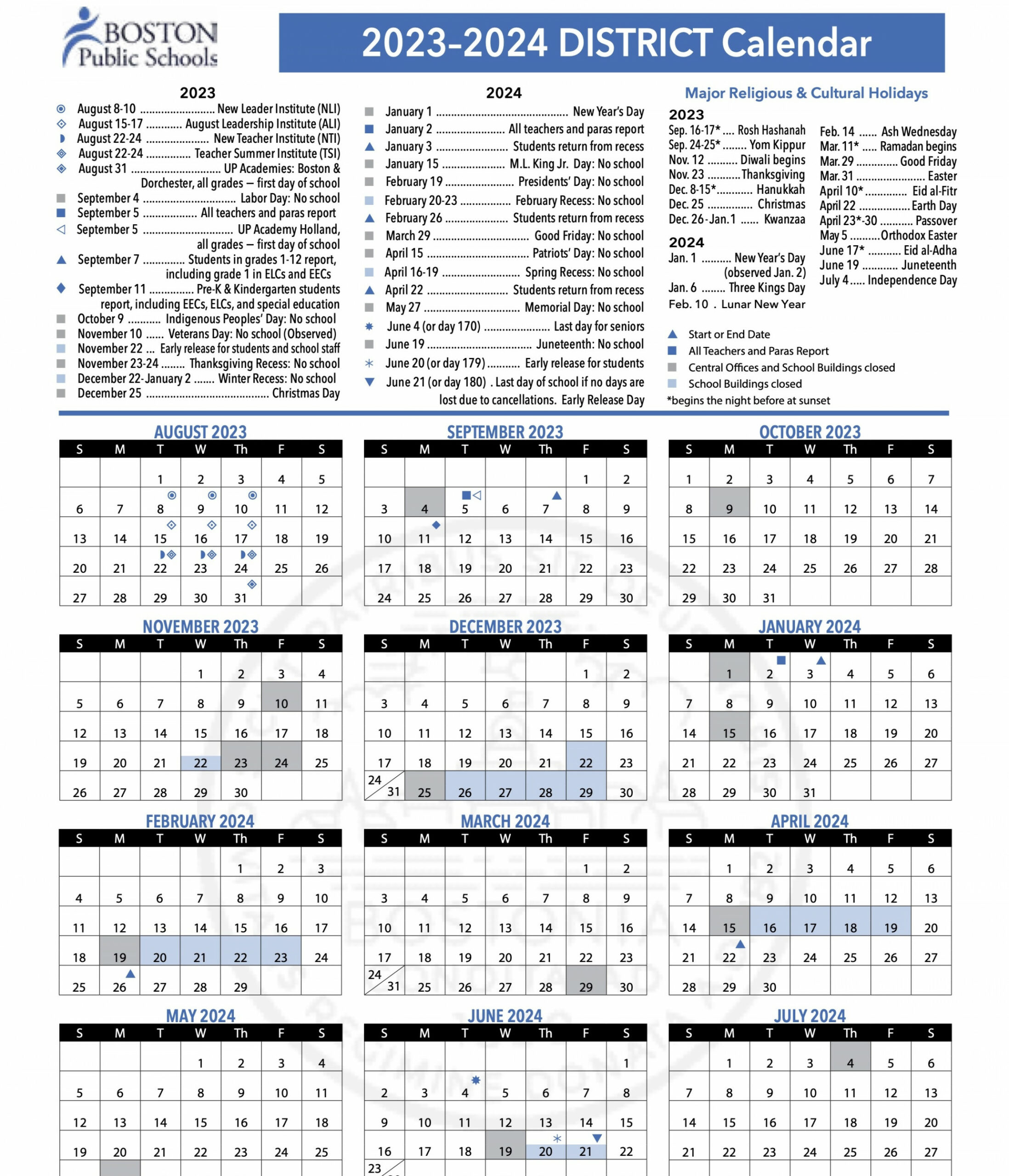 Boston Public Schools / Boston Public Schools District Calendar