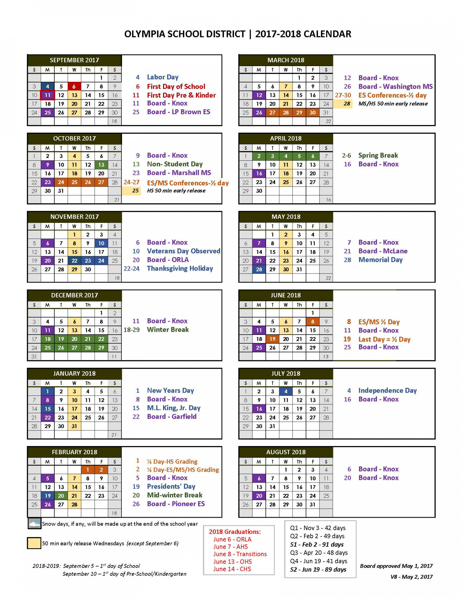 - calendar and bell times posted on district website