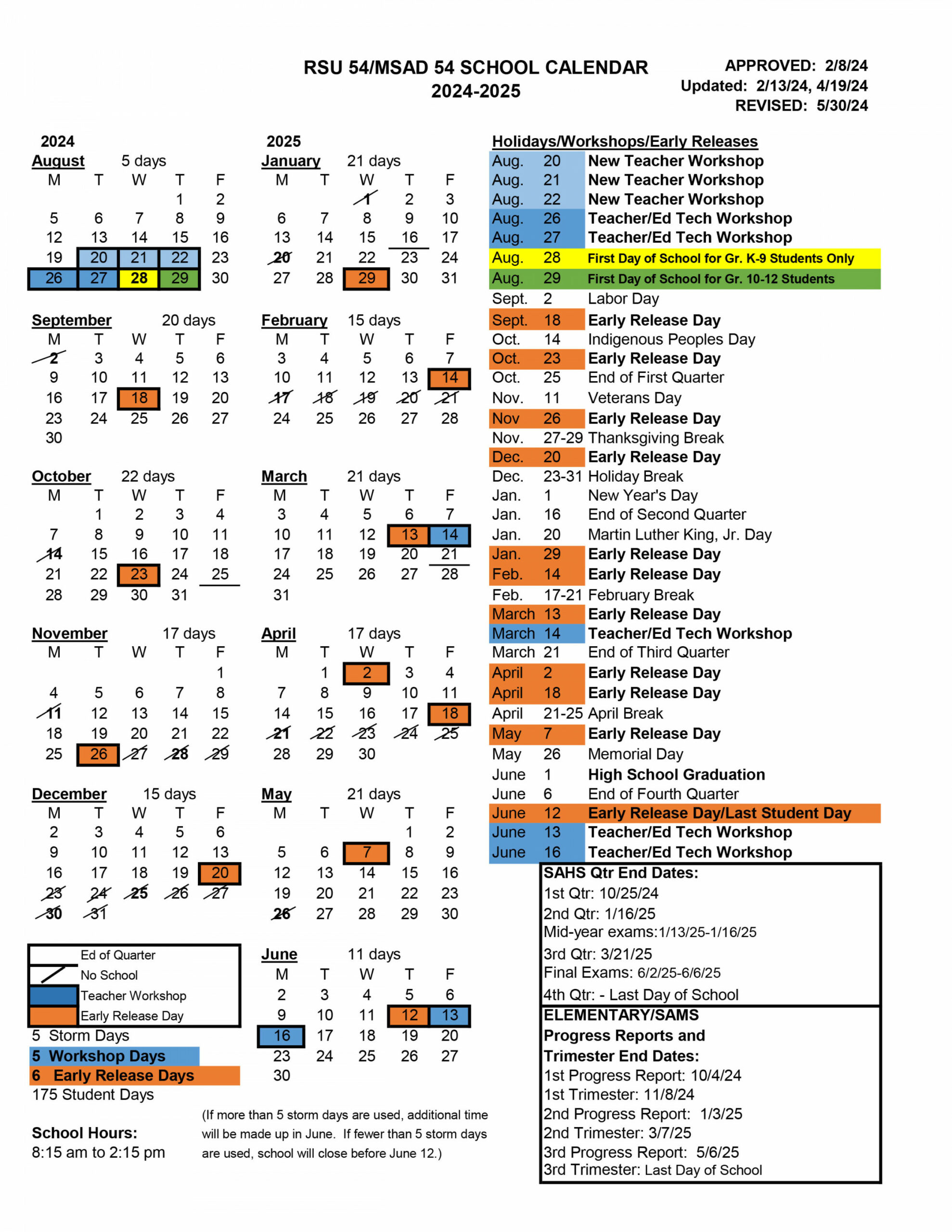 Calendar  RSU/MSAD