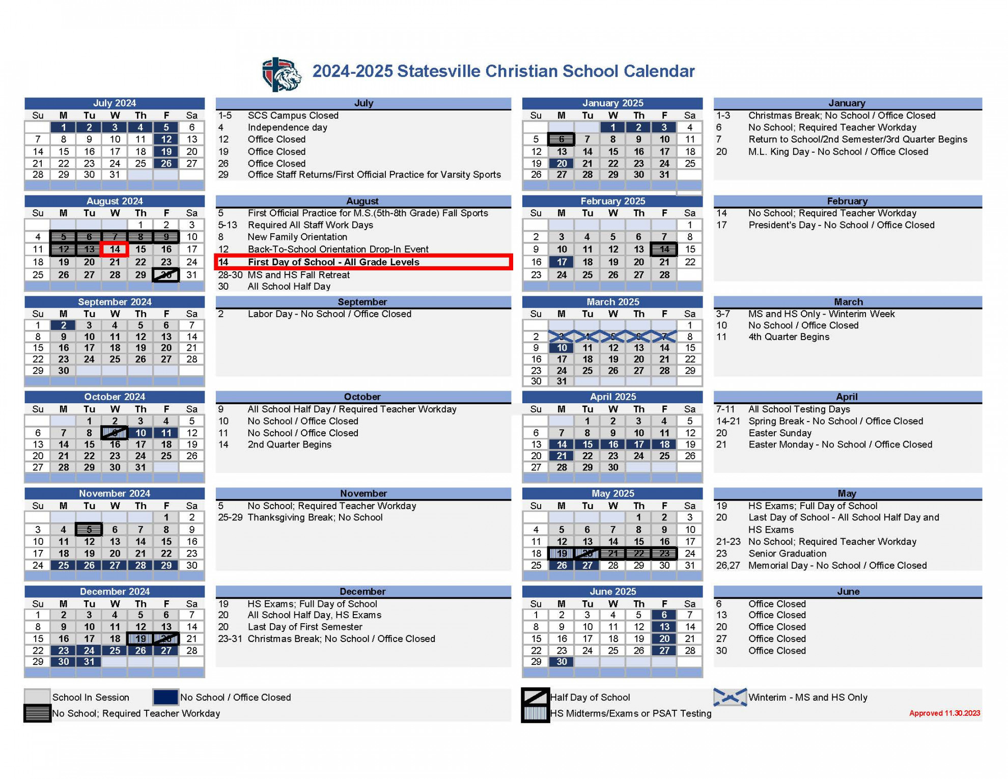 Calendar - Statesville Christian School