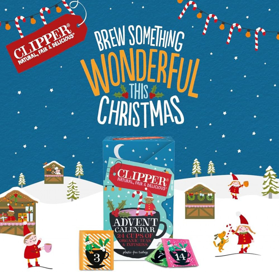 Clipper Tea, Christmas Advent Holiday Tea Calendar,  Natural Organic  Flavors, Fairtrade, Organic & Plant-Based, British Tea,  Variety Pack,