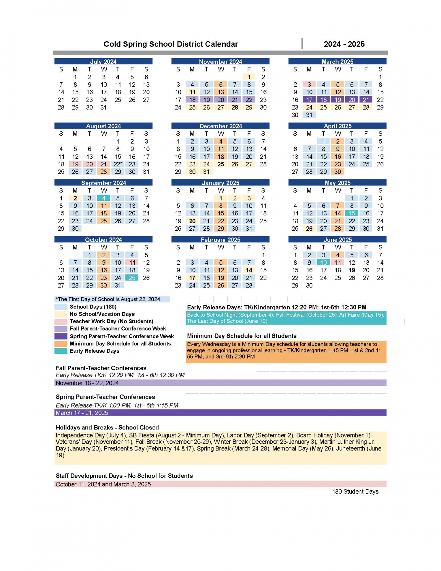 District Calendar  Cold Spring School District