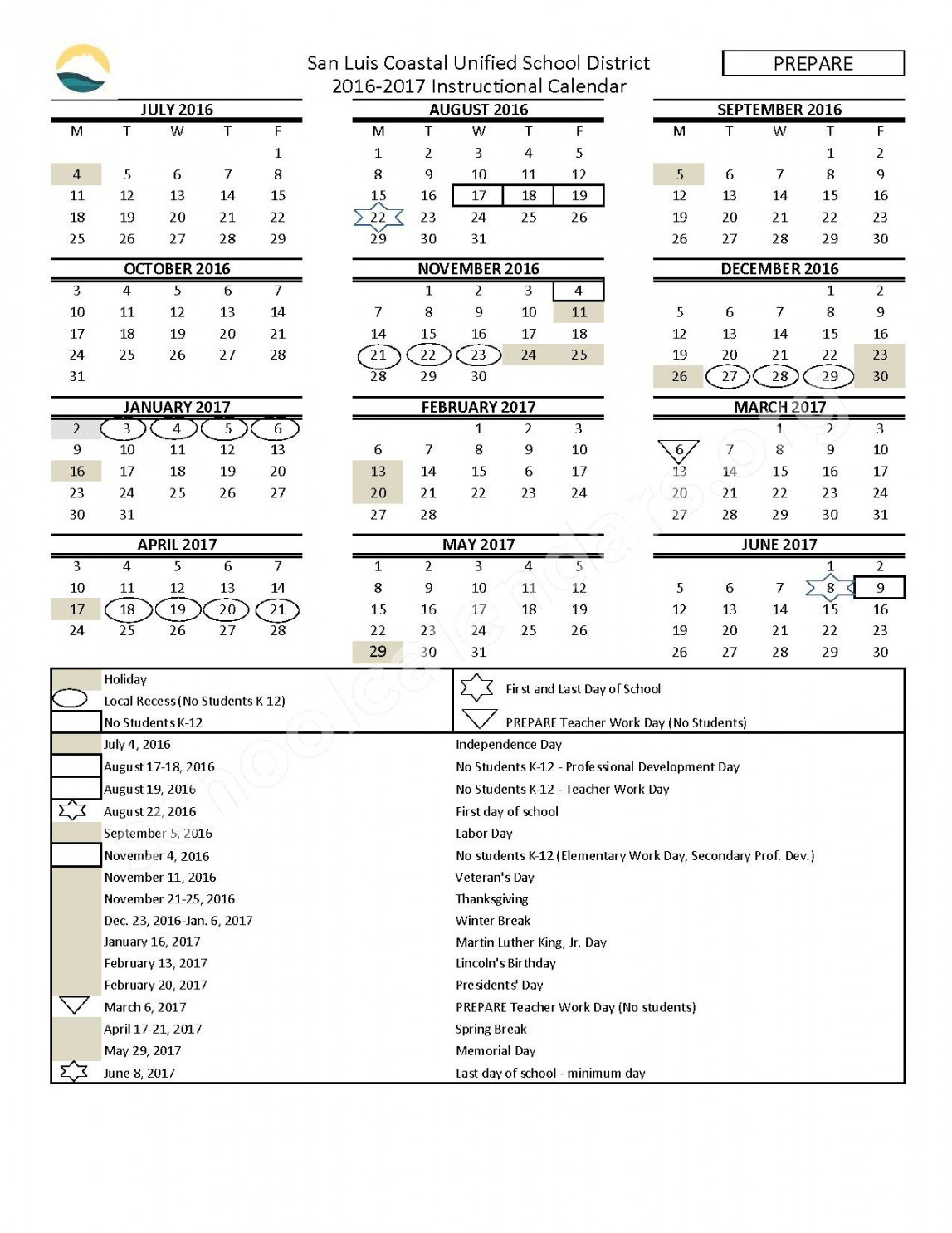 -  District Calendar  San Luis Coastal Unified School