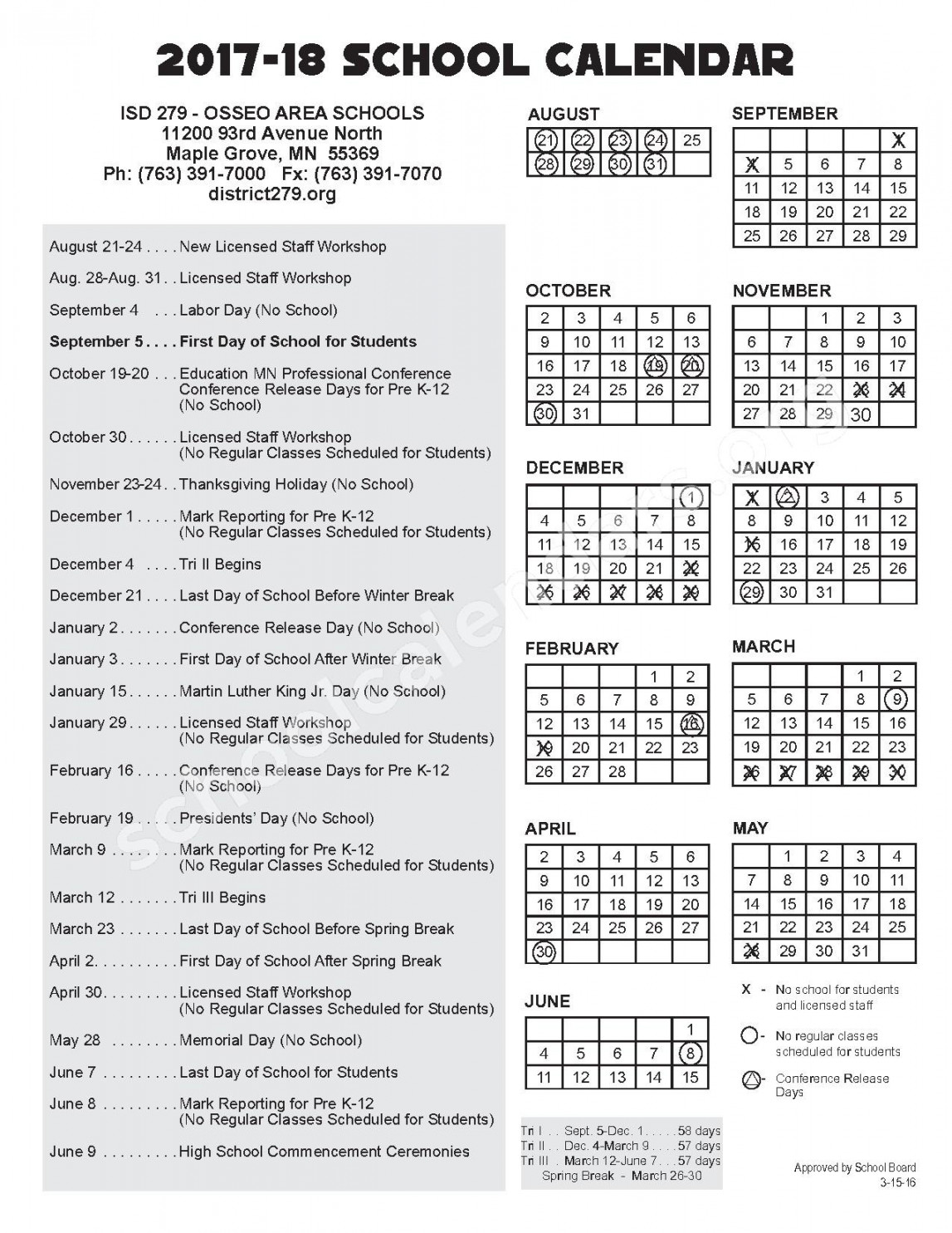 District  Calendar