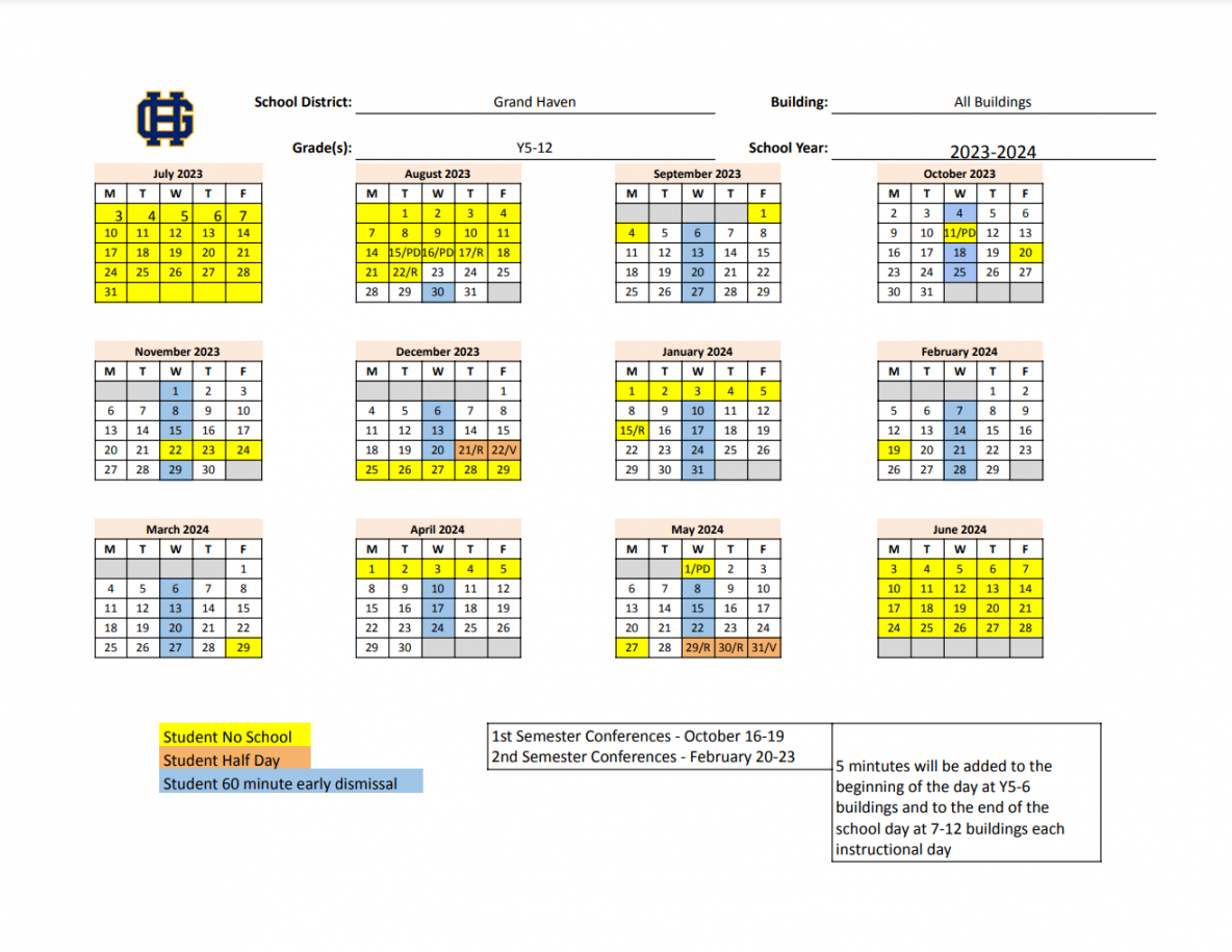 District Calendars - Our District - Grand Haven Area Public Schools